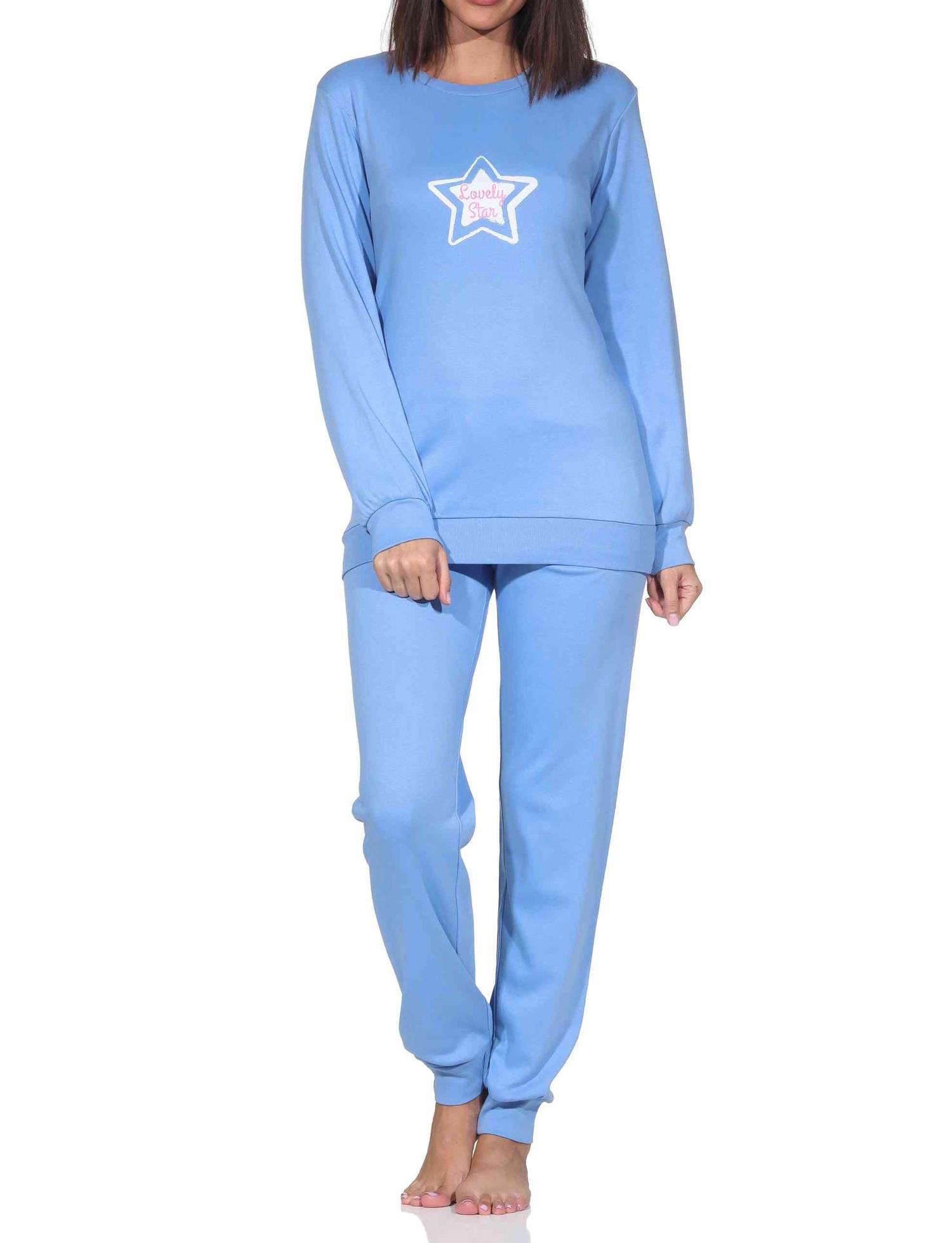 Normann Damen Schlafanzug lang in Kuschel Interlock Qualität mit Bündchen in Sterne Optik Normann Damen Schlafanzug lang in Kuschel Interlock Qualität mit Bündchen in Sterne Optik