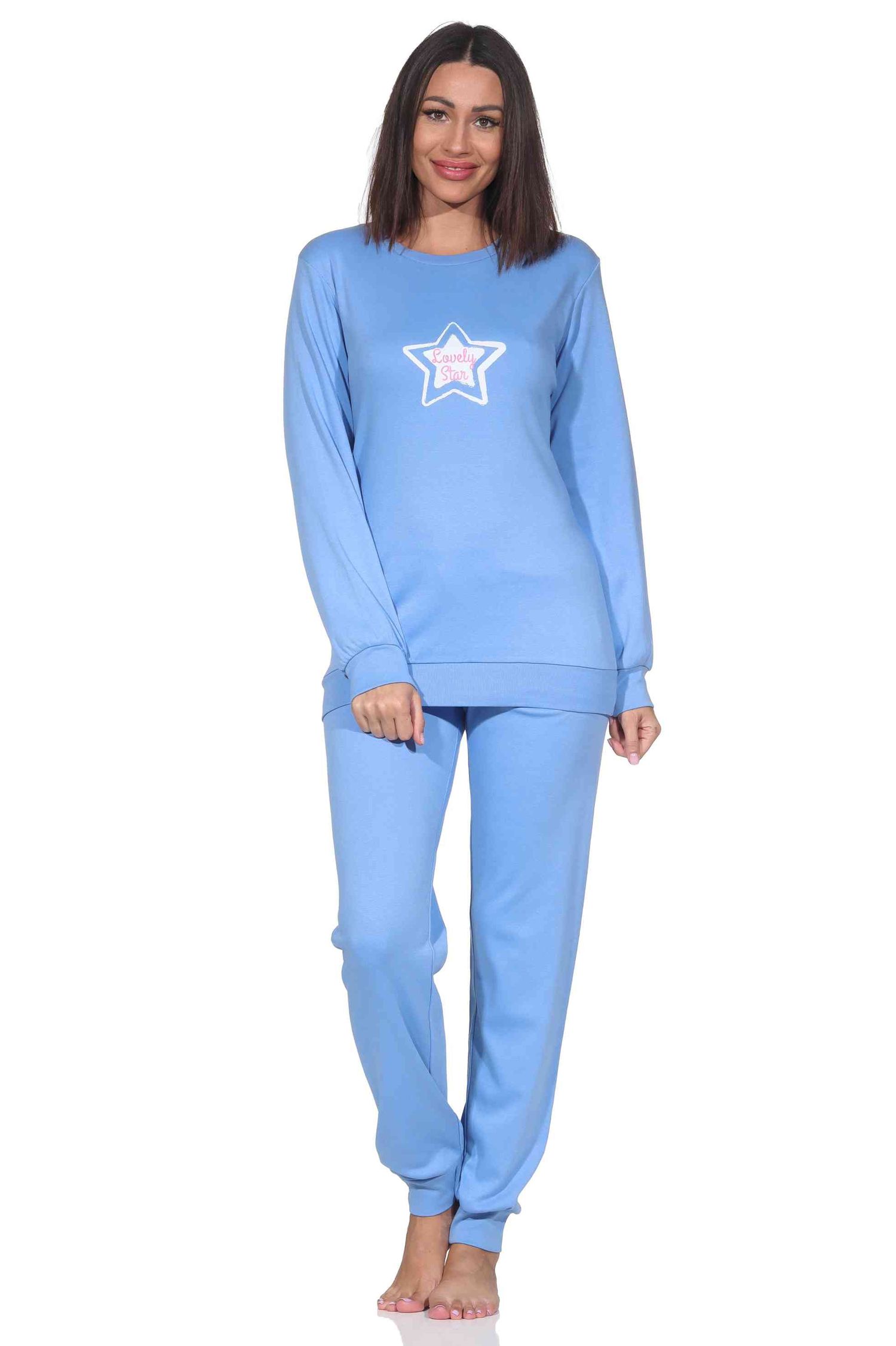 Normann Damen Schlafanzug lang in Kuschel Interlock Qualität mit Bündchen in Sterne Optik Normann Damen Schlafanzug lang in Kuschel Interlock Qualität mit Bündchen in Sterne Optik