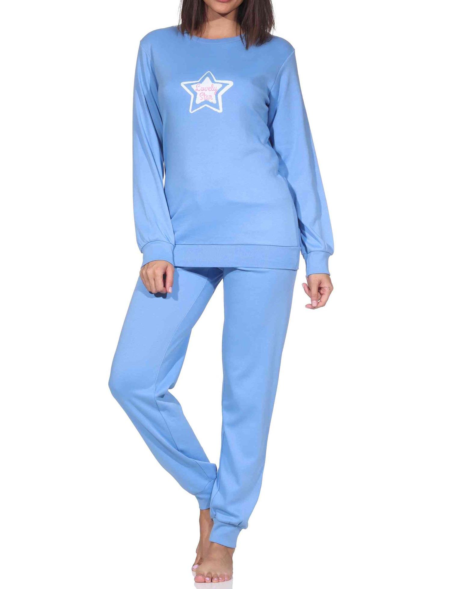 Normann Damen Schlafanzug lang in Kuschel Interlock Qualität mit Bündchen in Sterne Optik Normann Damen Schlafanzug lang in Kuschel Interlock Qualität mit Bündchen in Sterne Optik