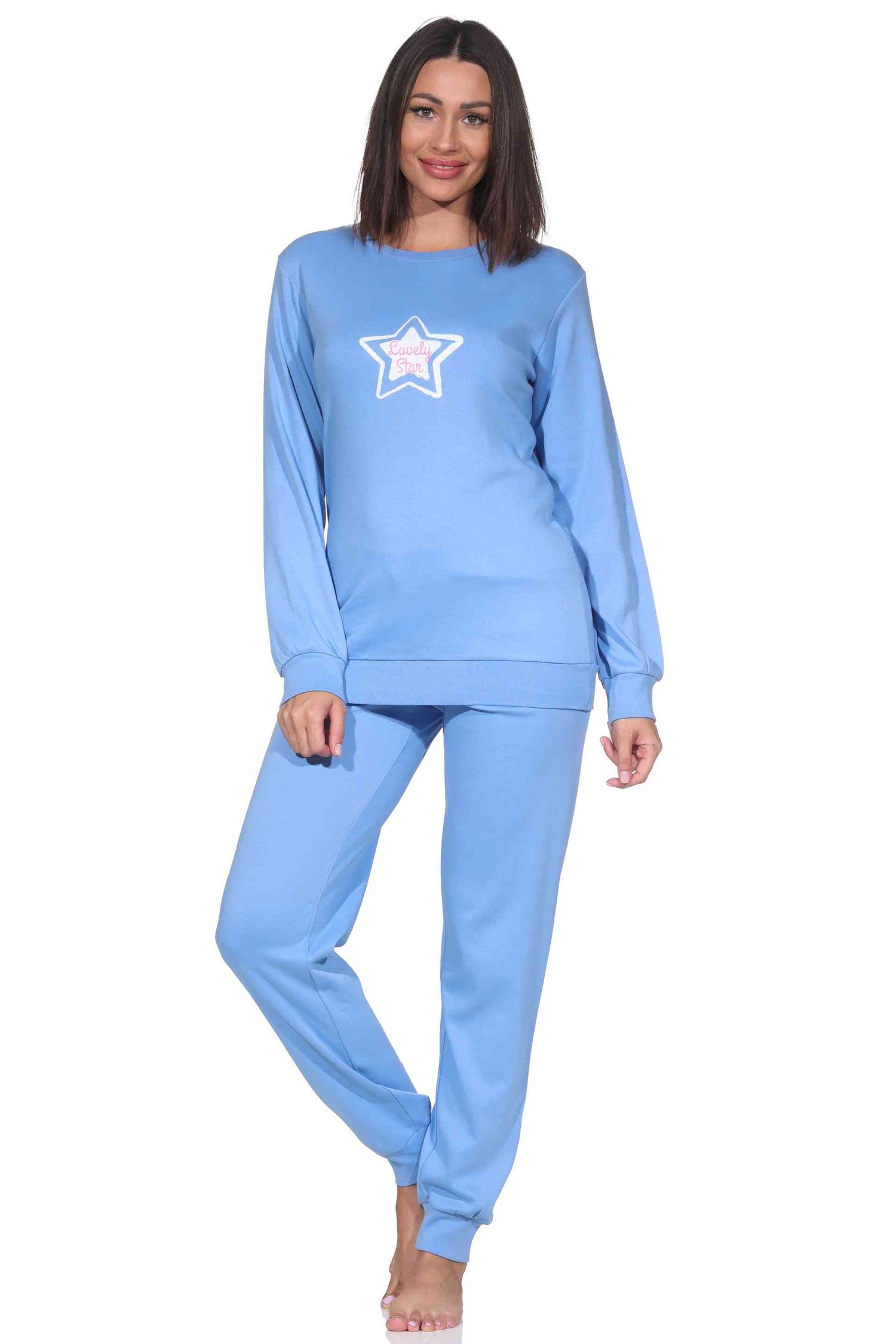Normann Damen Schlafanzug lang in Kuschel Interlock Qualität mit Bündchen in Sterne Optik Normann Damen Schlafanzug lang in Kuschel Interlock Qualität mit Bündchen in Sterne Optik