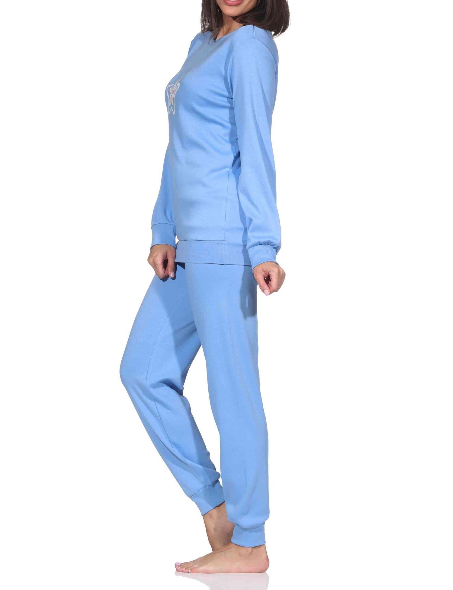 Normann Damen Schlafanzug lang in Kuschel Interlock Qualität mit Bündchen in Sterne Optik Normann Damen Schlafanzug lang in Kuschel Interlock Qualität mit Bündchen in Sterne Optik