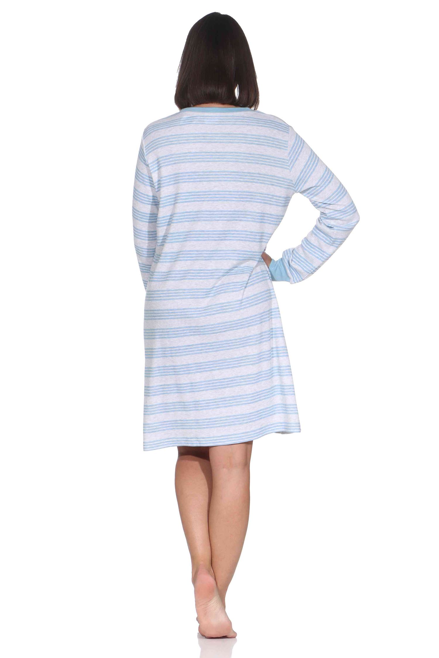 Normann Damen langarm Nachthemd in Kuschel Interlock Qualität mit Bündchen Streifenoptik Normann Damen langarm Nachthemd in Kuschel Interlock Qualität mit Bündchen Streifenoptik