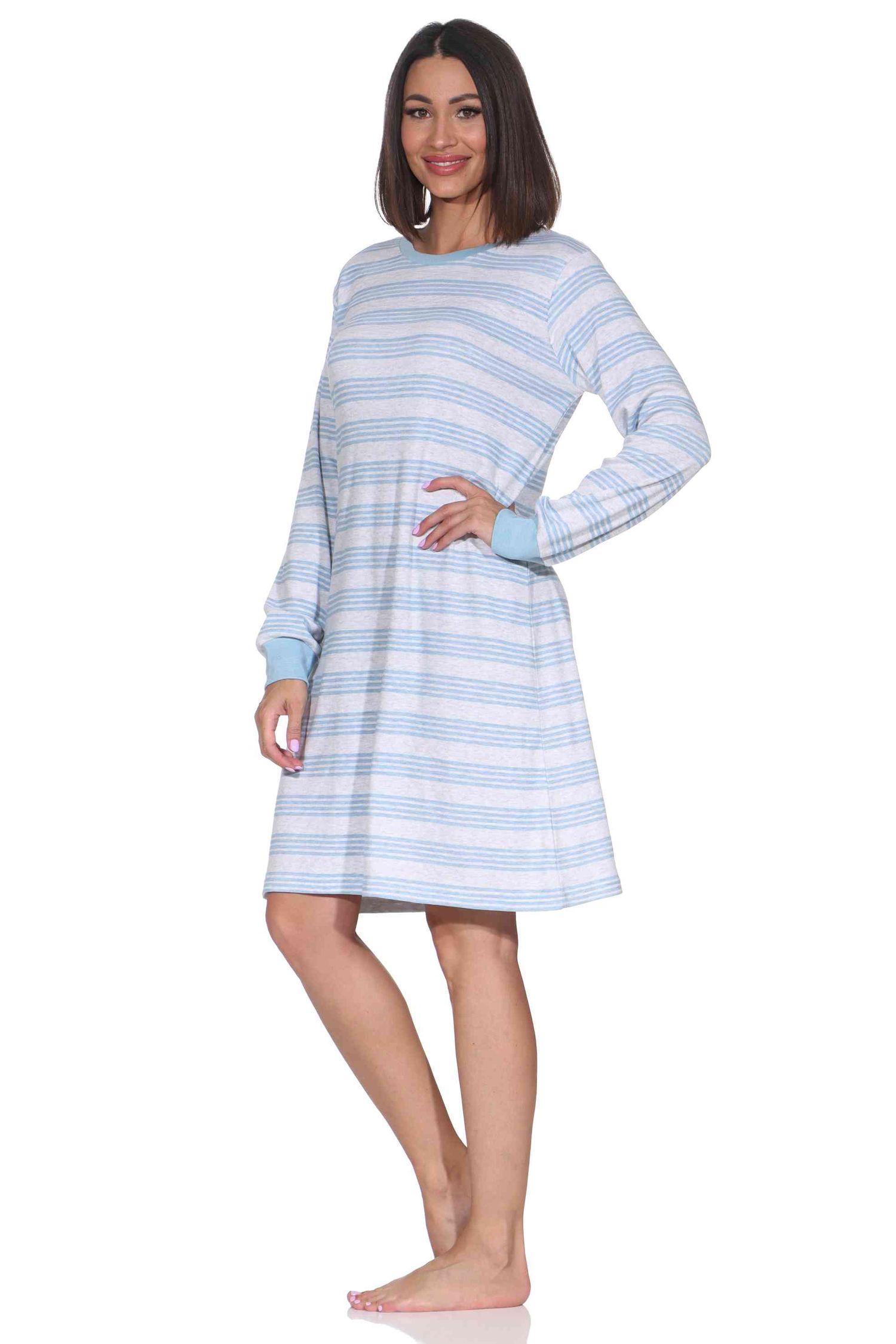 Normann Damen langarm Nachthemd in Kuschel Interlock Qualität mit Bündchen Streifenoptik