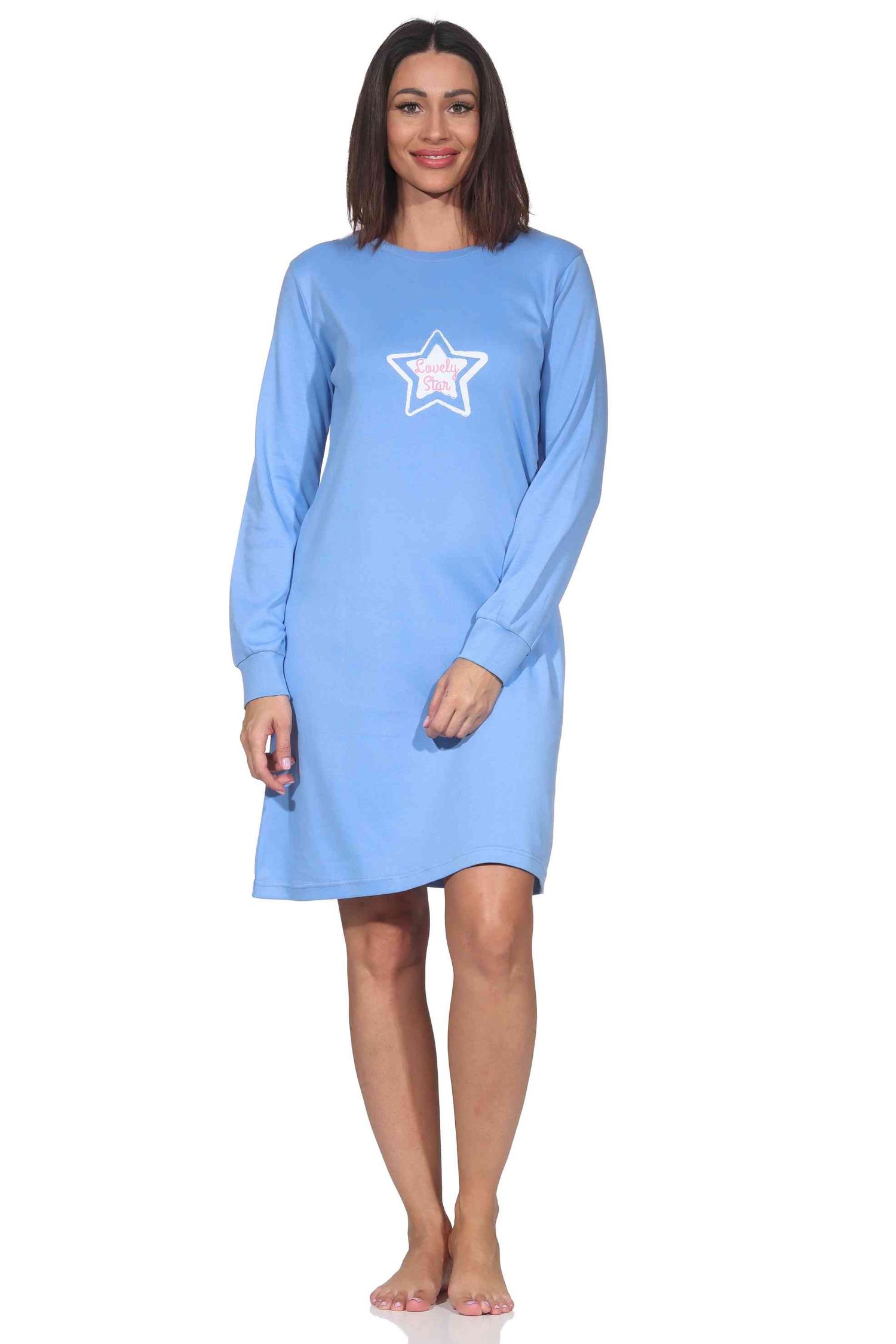 Normann Damen langarm Nachthemd in Kuschel Interlock Qualität mit Bündchen in Sterne Optik Normann Damen langarm Nachthemd in Kuschel Interlock Qualität mit Bündchen in Sterne Optik