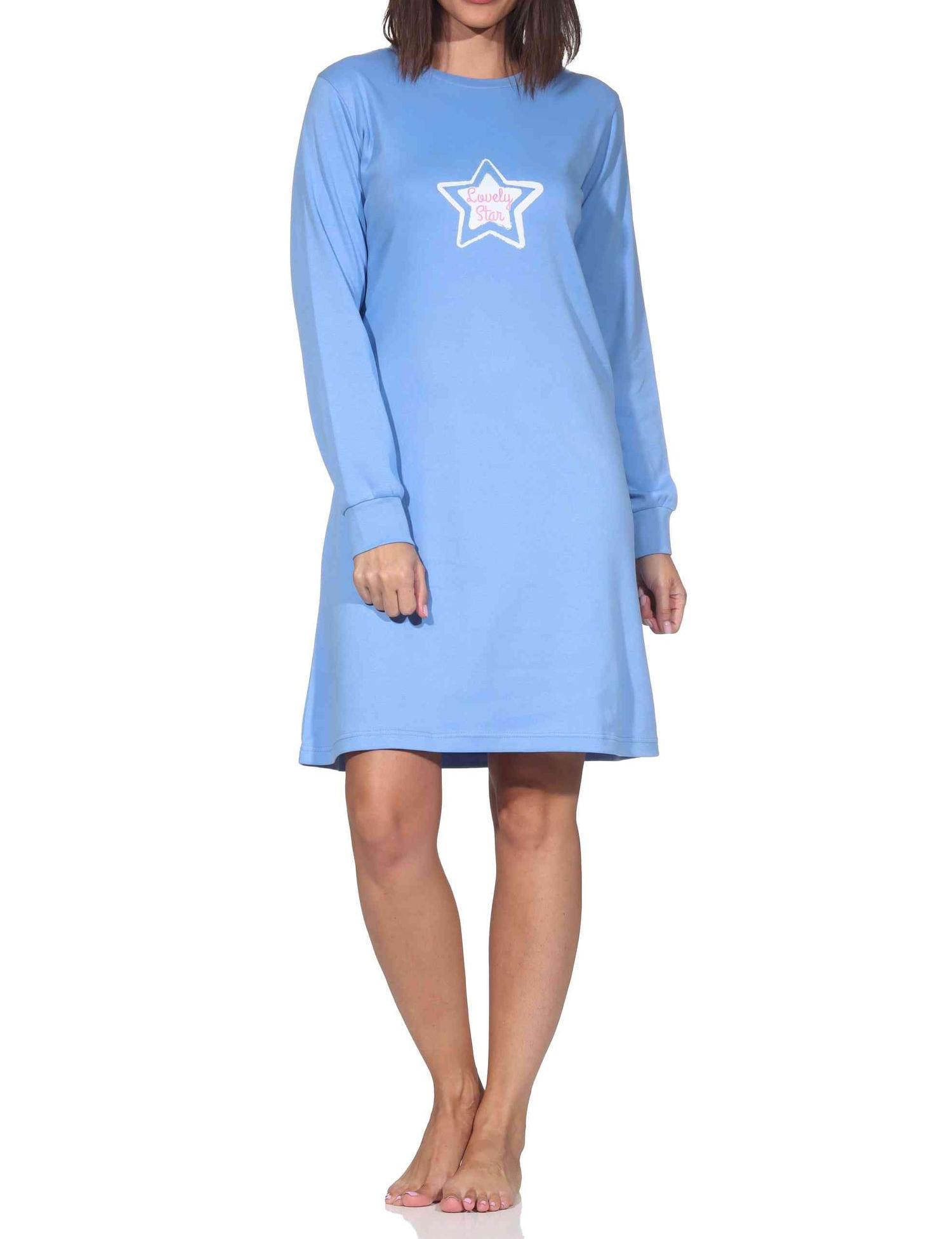 Normann Damen langarm Nachthemd in Kuschel Interlock Qualität mit Bündchen in Sterne Optik
