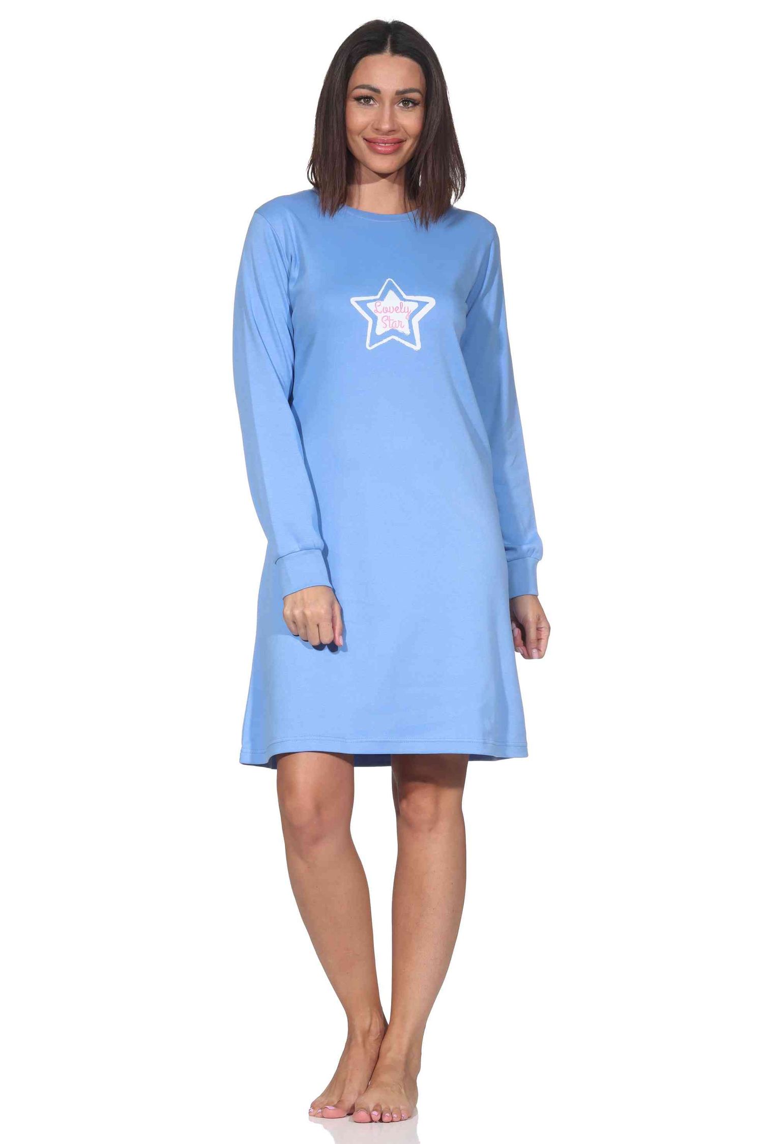 Normann Damen langarm Nachthemd in Kuschel Interlock Qualität mit Bündchen in Sterne Optik