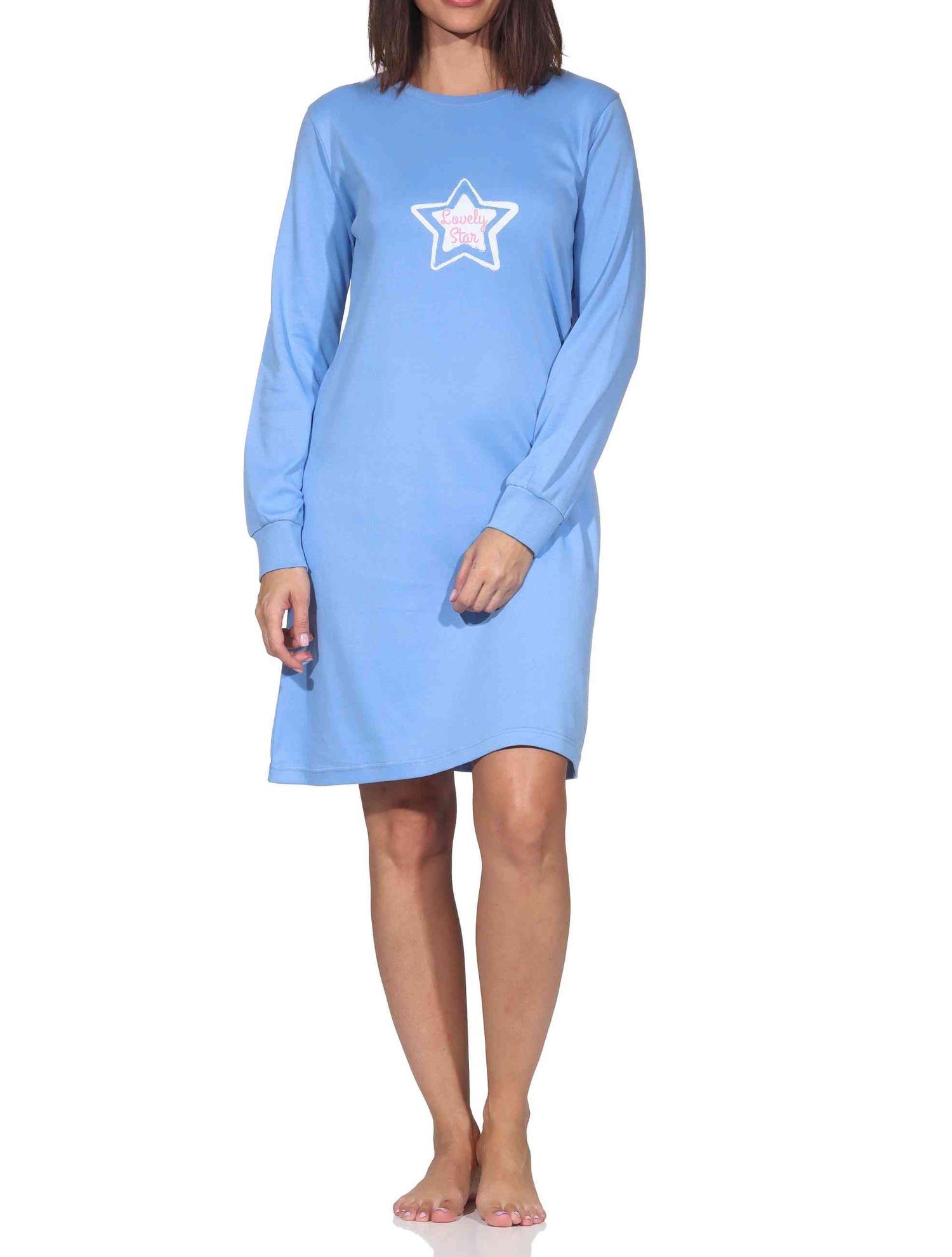 Normann Damen langarm Nachthemd in Kuschel Interlock Qualität mit Bündchen in Sterne Optik