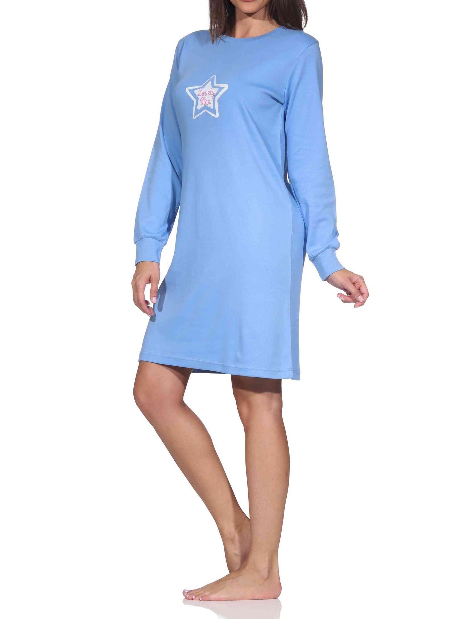 Normann Damen langarm Nachthemd in Kuschel Interlock Qualität mit Bündchen in Sterne Optik