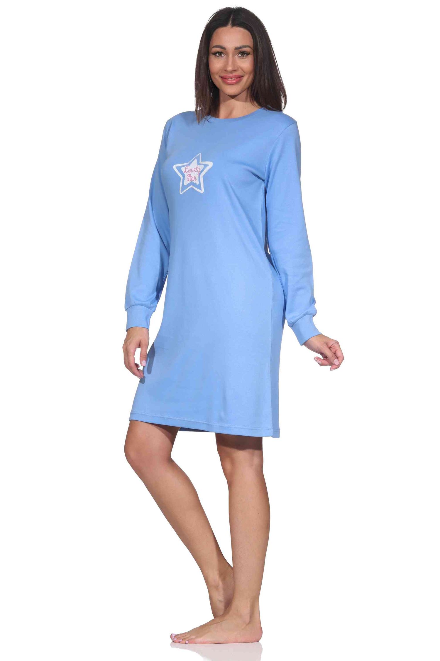 Normann Damen langarm Nachthemd in Kuschel Interlock Qualität mit Bündchen in Sterne Optik