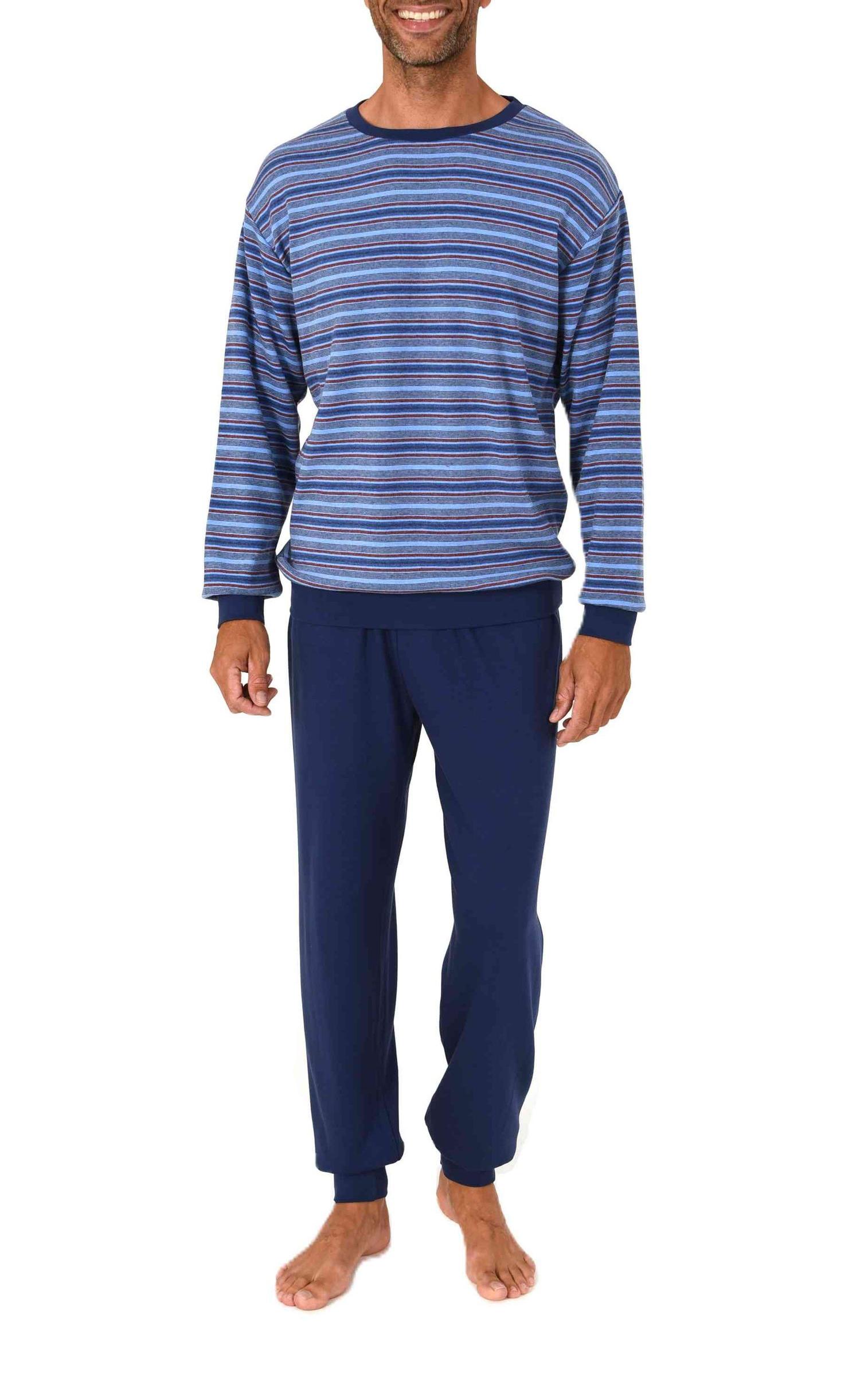 Normann Herren Schlafanzug lang in warmer Kuschel Interlock Qualität in Streifenoptik