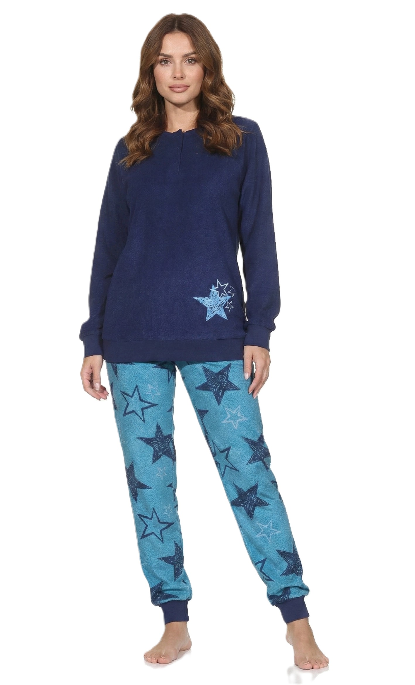 Normann Damen Frottee Schlafanzug langarm mit Bündchen in Sterne Optik - auch in Übergröße Normann Damen Frottee Schlafanzug langarm mit Bündchen in Sterne Optik - auch in Übergröße