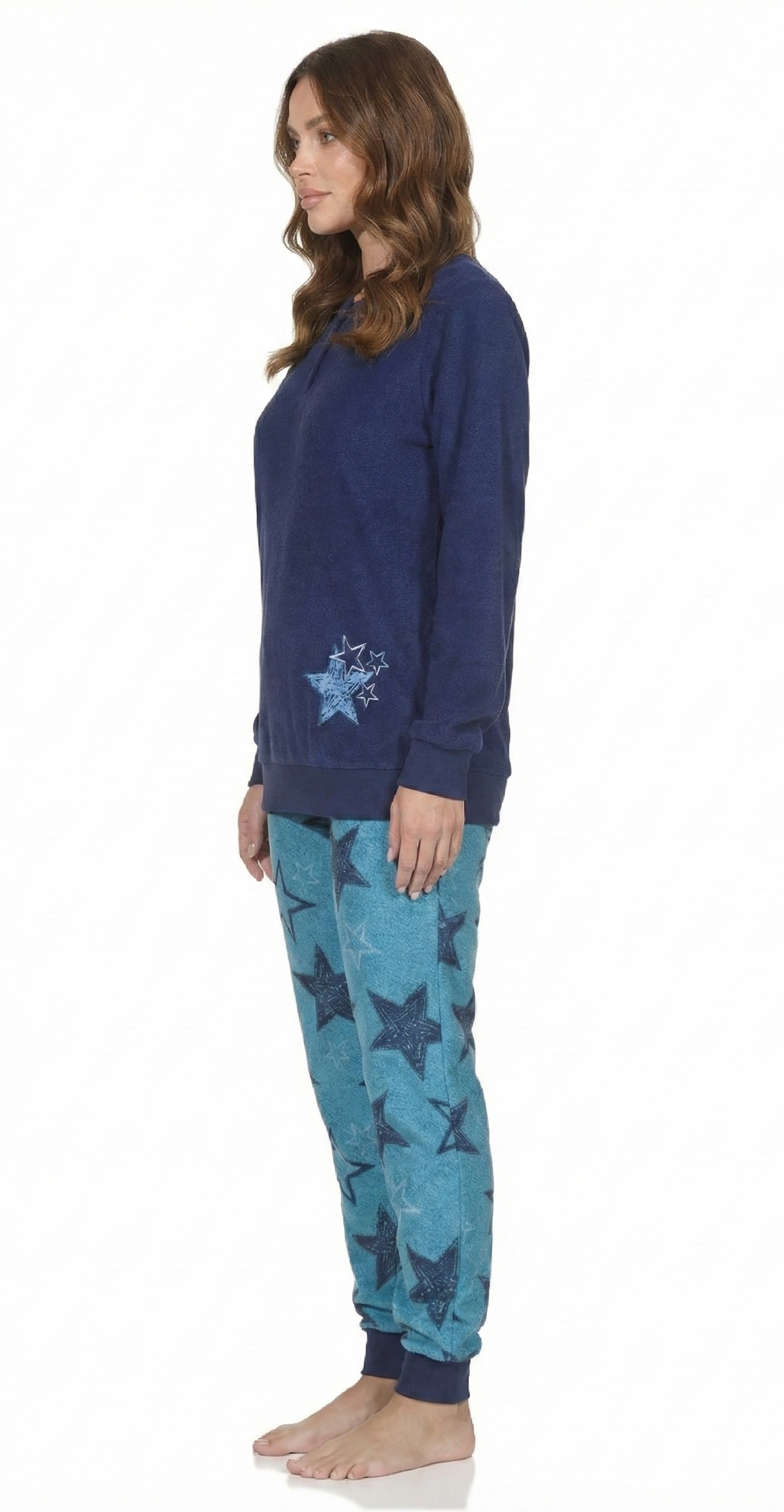 Normann Damen Frottee Schlafanzug langarm mit Bündchen in Sterne Optik - auch in Übergröße Normann Damen Frottee Schlafanzug langarm mit Bündchen in Sterne Optik - auch in Übergröße