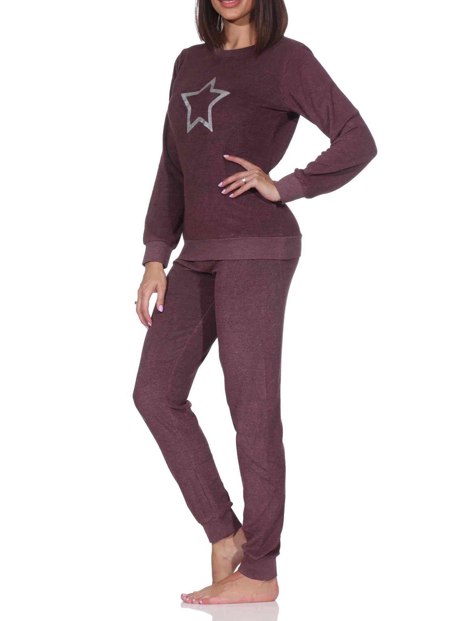 Normann Damen Frottee Schlafanzug langarm mit Bündchen in Sterne Optik - auch in Übergröße Normann Damen Frottee Schlafanzug lang mit Bündchen mit Sterne Motiv - auch in Übergröße