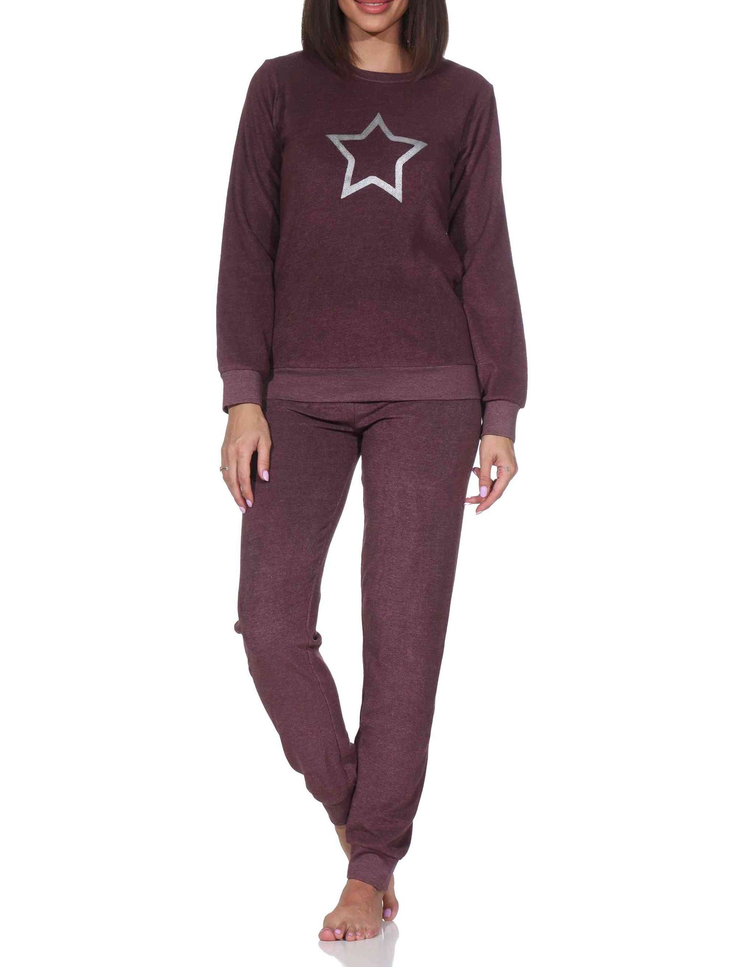 Normann Damen Frottee Schlafanzug lang mit Bündchen mit Sterne Motiv - auch in Übergröße