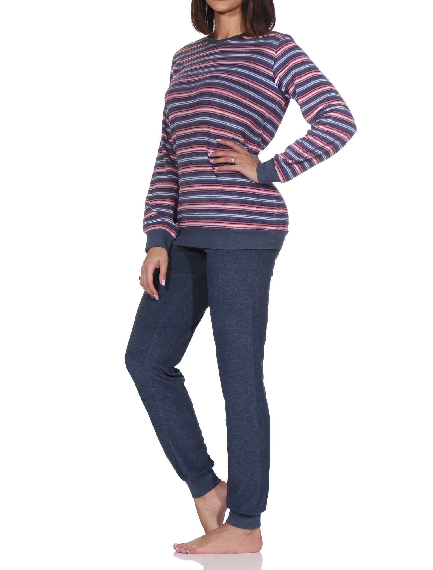 Normann Damen Frottee Schlafanzug mit Bündchen Pyjama in Streifenoptik - auch in Übergröße Normann Damen Frottee Schlafanzug mit Bündchen Pyjama in Streifenoptik - auch in Übergröße