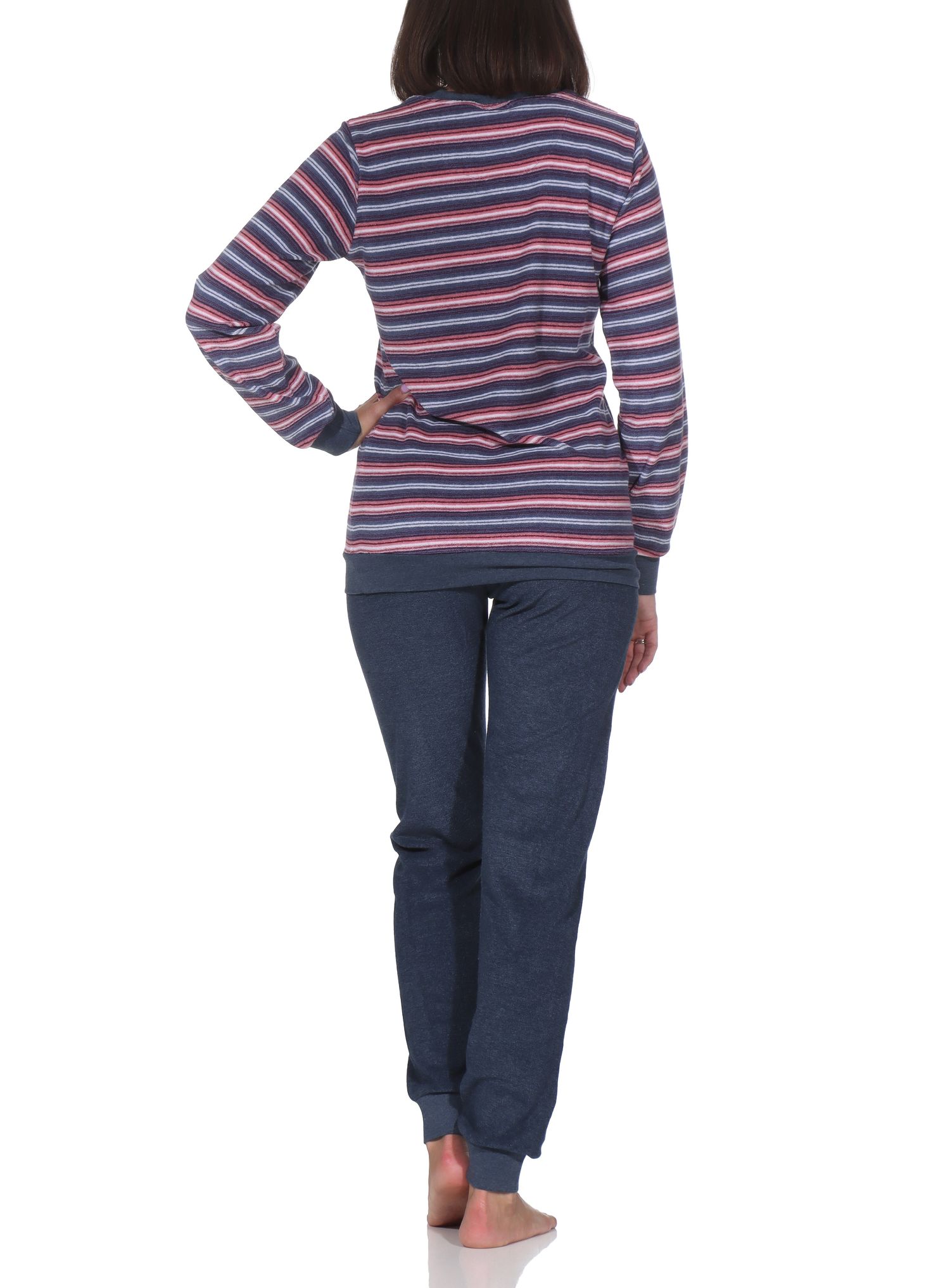 Normann Damen Frottee Schlafanzug mit Bündchen Pyjama in Streifenoptik - auch in Übergröße