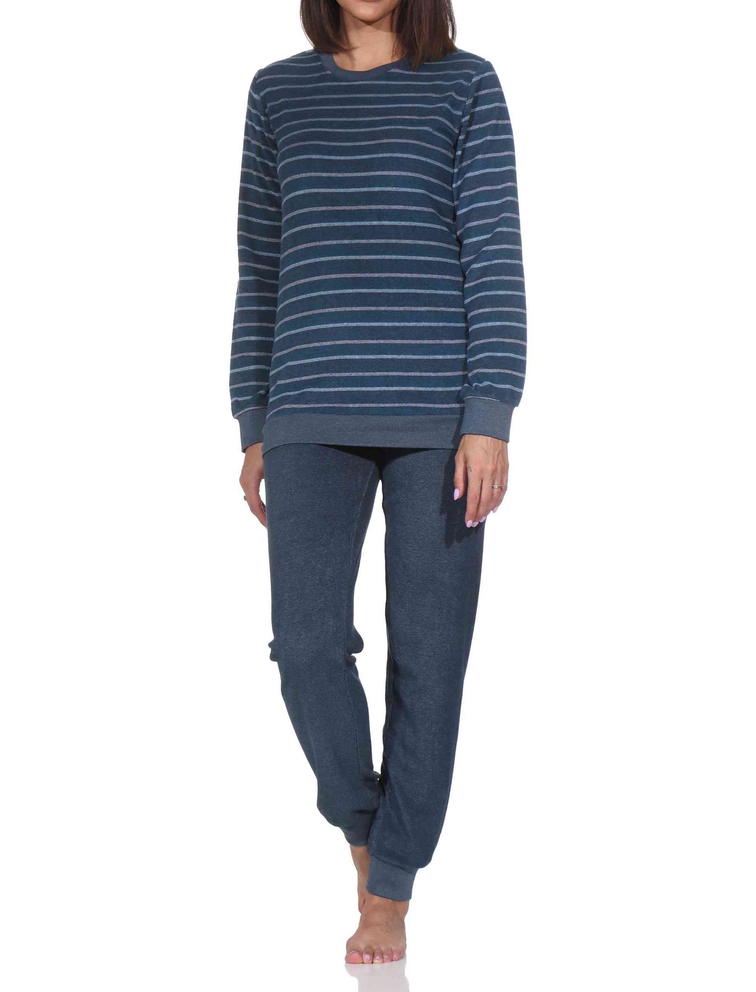 Normann Damen Frottee Schlafanzug mit Bündchen in edler Streifenoptik - auch in Übergröße