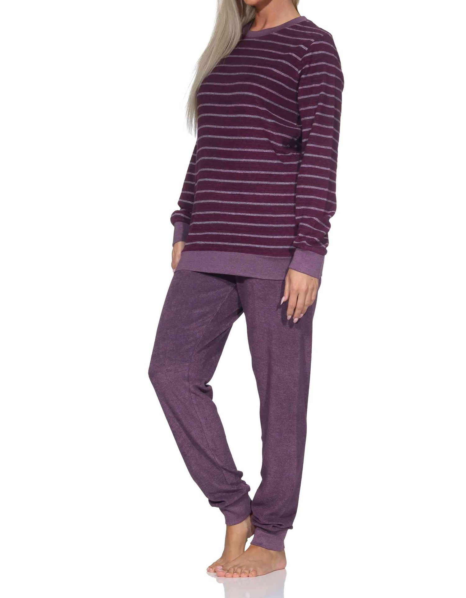 Normann Damen Frottee Schlafanzug mit Bündchen in edler Streifenoptik - auch in Übergröße