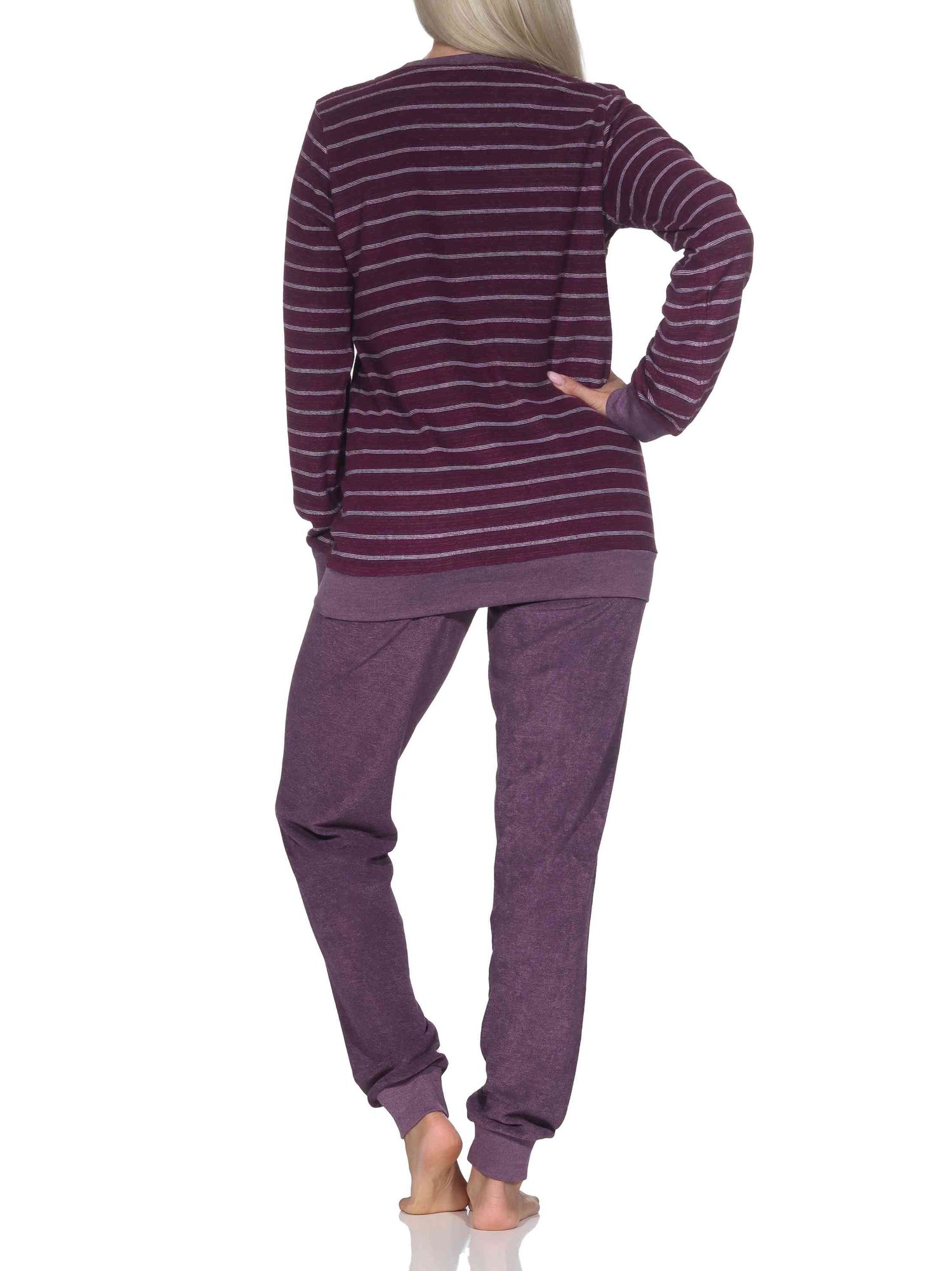 Normann Damen Frottee Schlafanzug mit Bündchen in edler Streifenoptik - auch in Übergröße