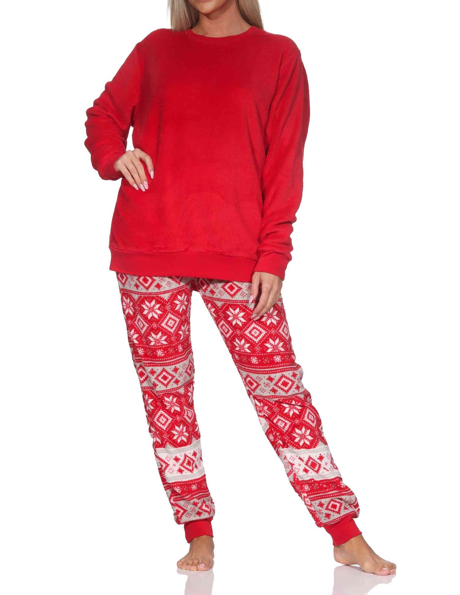 Normann Damen Schlafanzug lang in Norweger Optik aus kuschelig warmen Coralfleece Normann Damen Schlafanzug lang in Norweger Optik aus kuschelig warmen Coralfleece