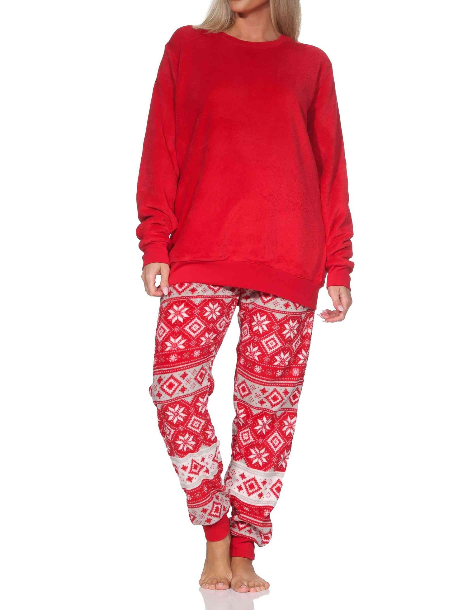 Normann Damen Schlafanzug lang in Norweger Optik aus kuschelig warmen Coralfleece Normann Damen Schlafanzug lang in Norweger Optik aus kuschelig warmen Coralfleece