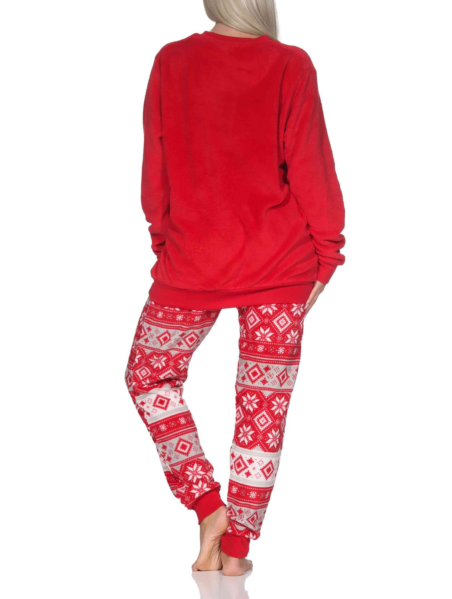 Normann Damen Schlafanzug lang in Norweger Optik aus kuschelig warmen Coralfleece