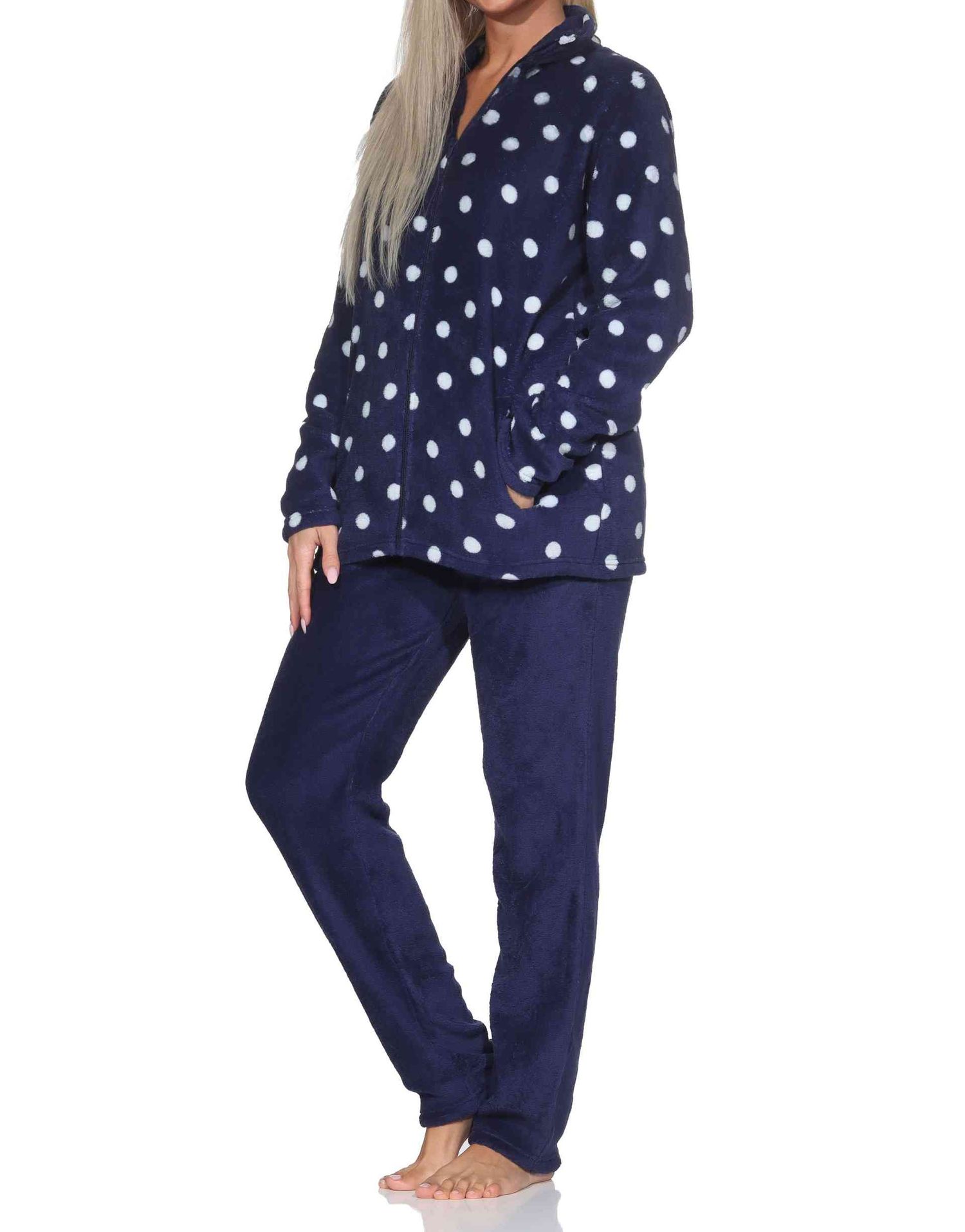 Normann Damen Hausanzug aus Coralfleece in toller Tupfen Punkte Optik