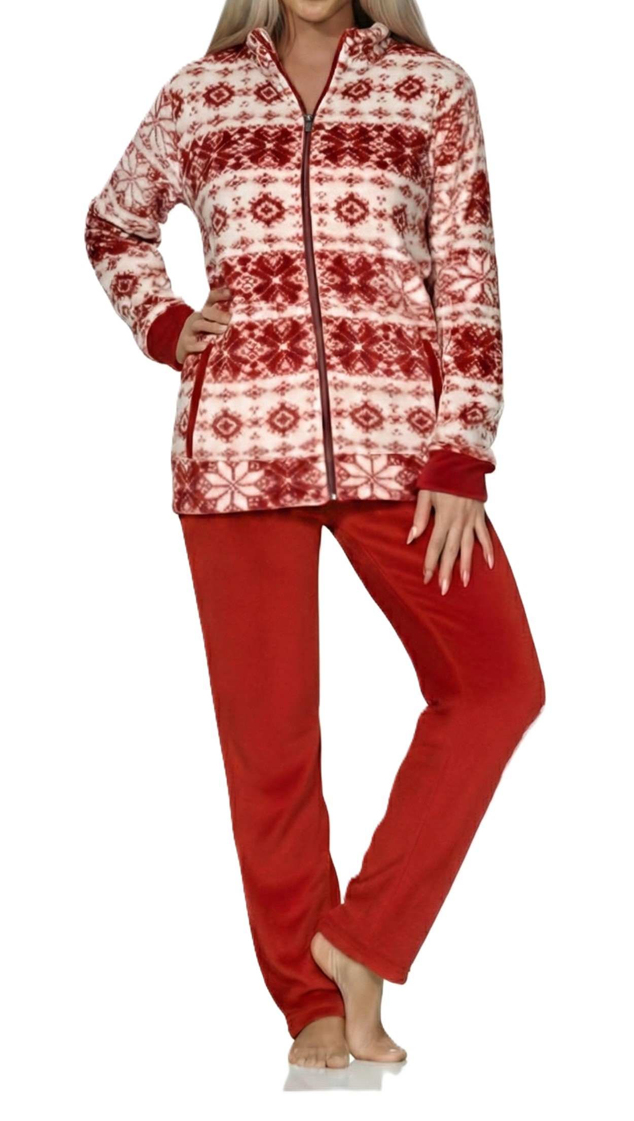 Normann Damen Hausanzug aus Coralfleece Freizeitanzug in Norweger Optik Normann Damen Hausanzug aus Coralfleece Freizeitanzug in Norweger Optik