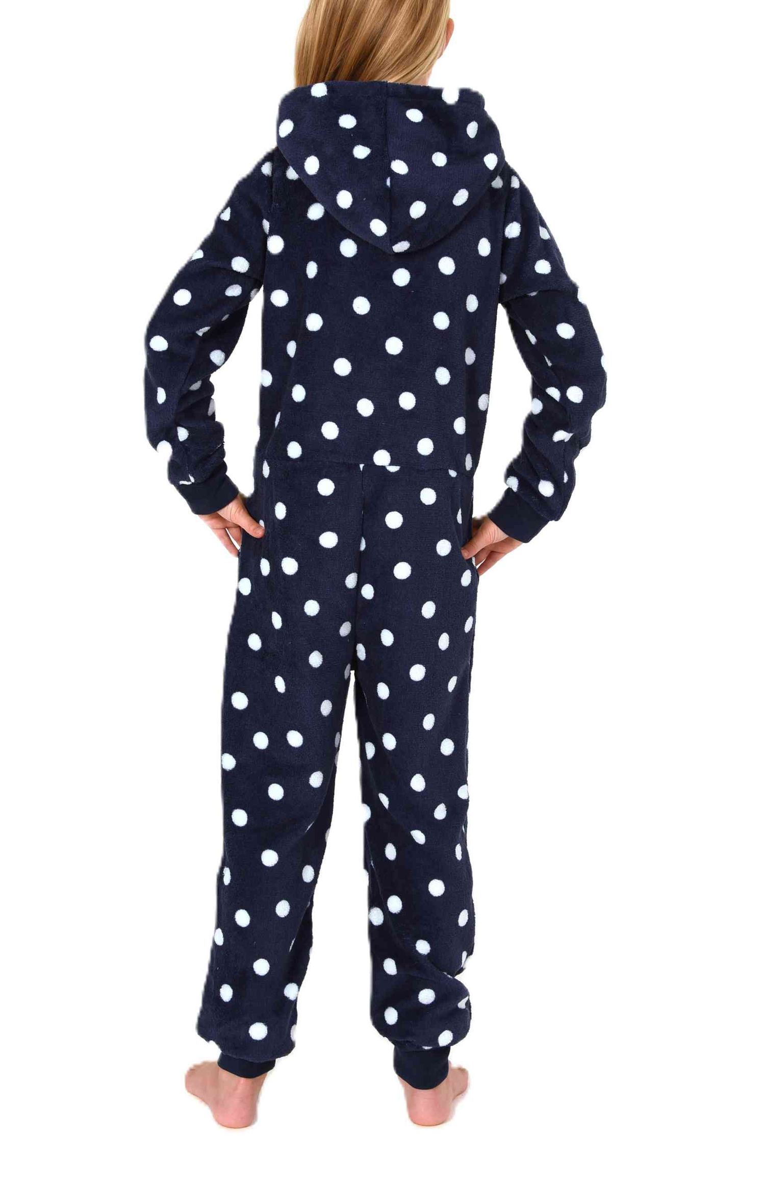 Normann Mädchen Jumpsuit Schlafanzug Overall aus kuscheligen Coralfleece in Tupfen Optik