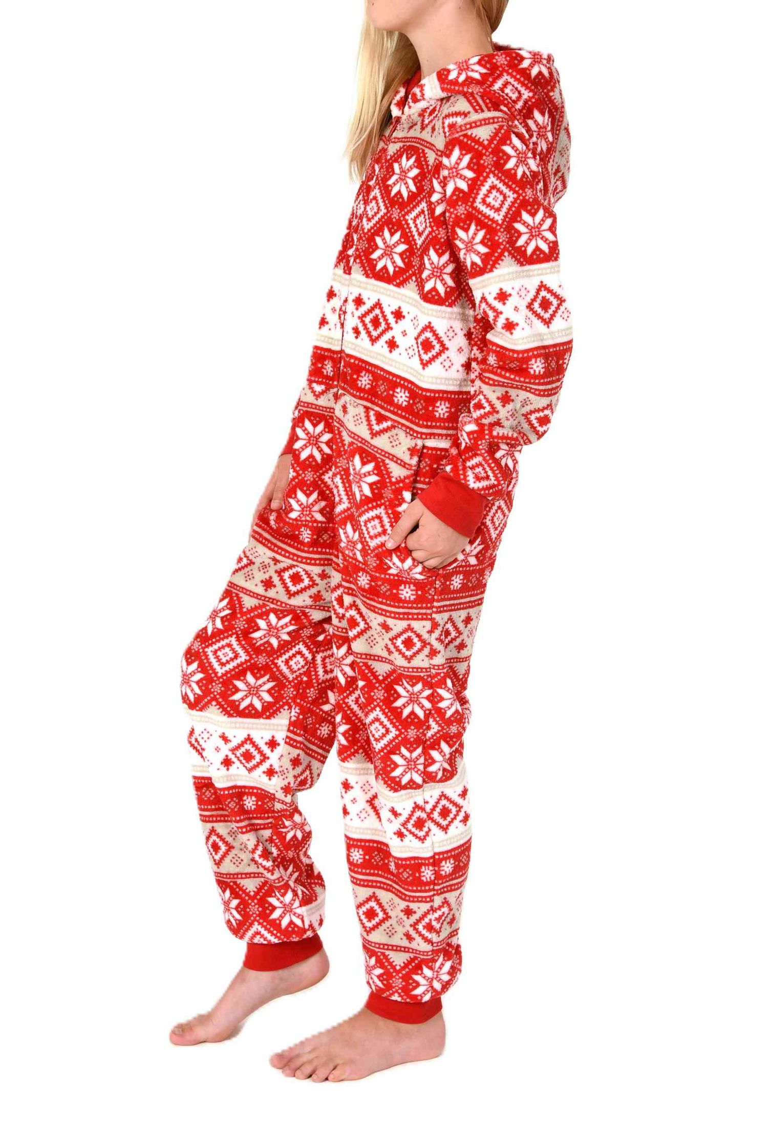 Normann Mädchen Jumpsuit Schlafanzug Overall aus kuscheligen Coralfleece in Norweger Optik