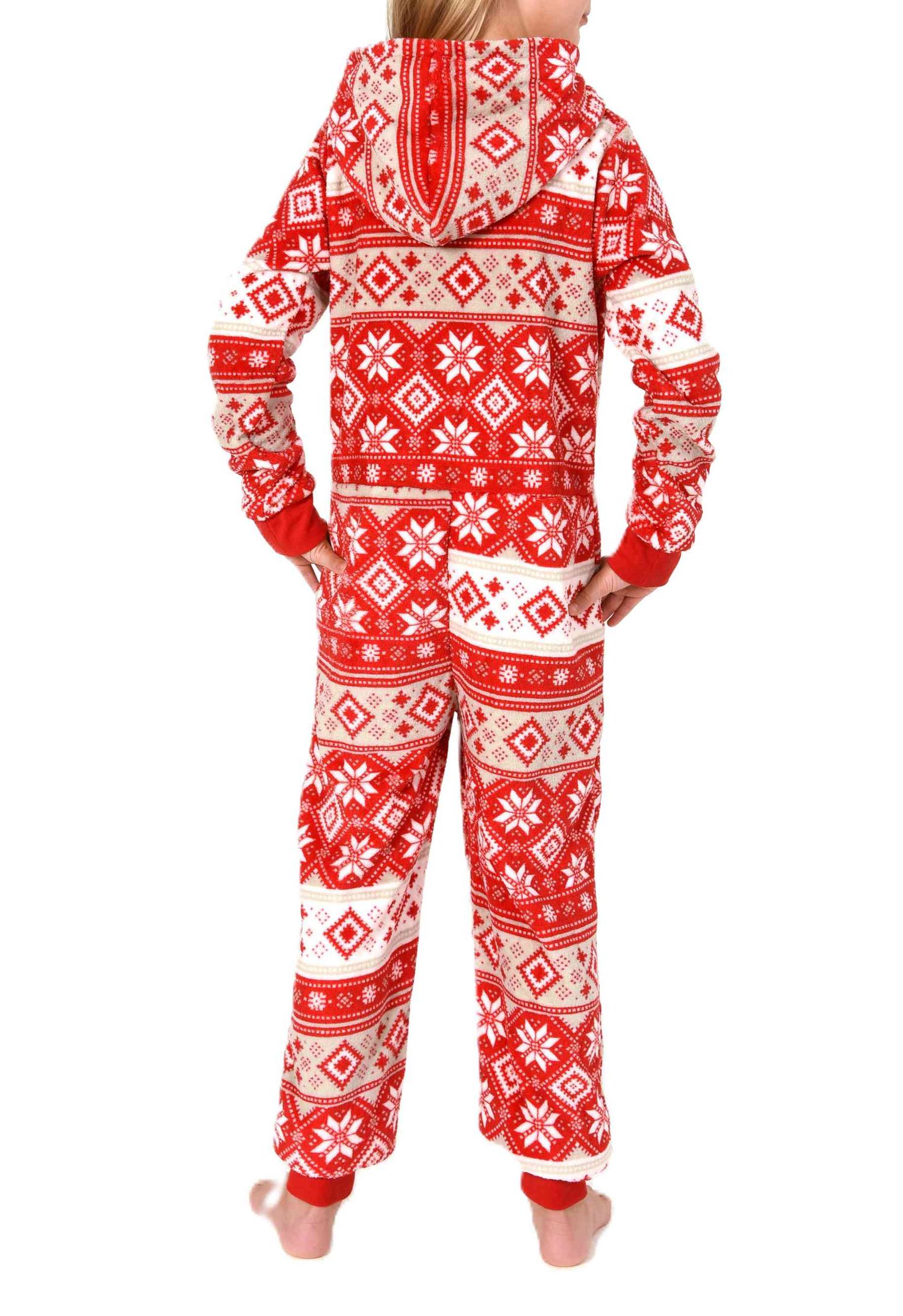 Normann Mädchen Jumpsuit Schlafanzug Overall aus kuscheligen Coralfleece in Norweger Optik