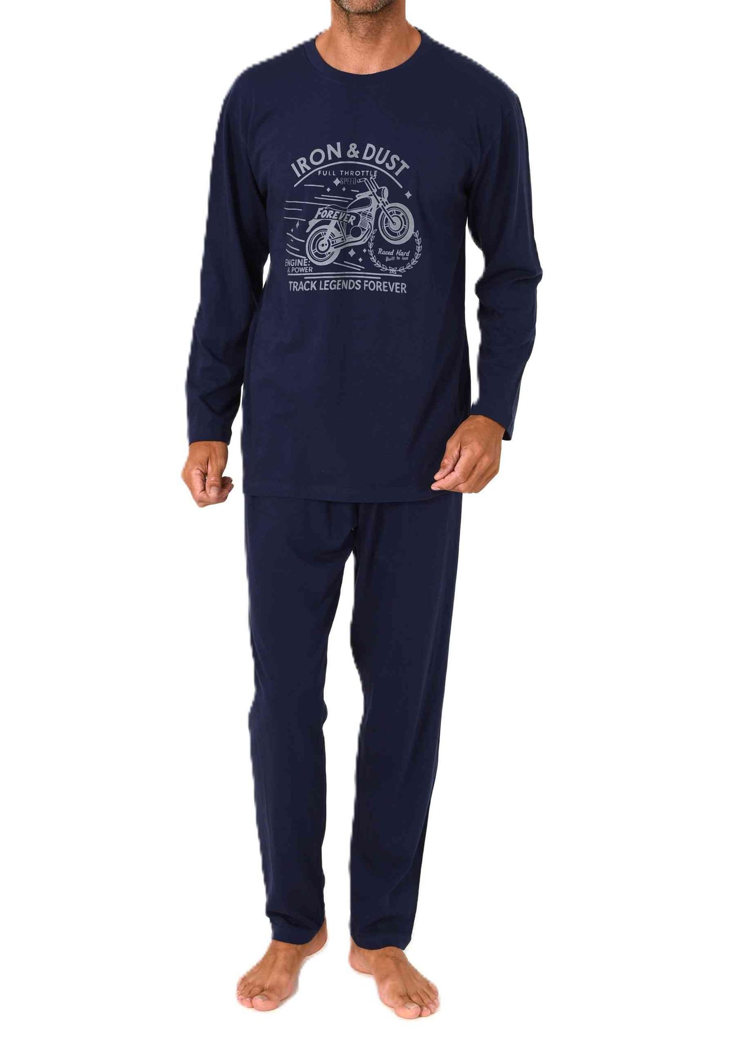 Normann Herren langarm Schlafanzug Pyjama mit Frontprint