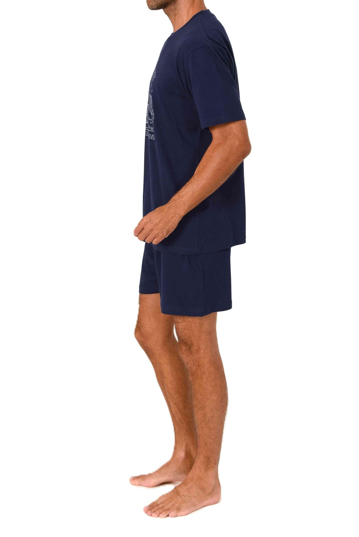 Normann Herren kurzarm Schlafanzug Shorty Pyjama mit Frontprint