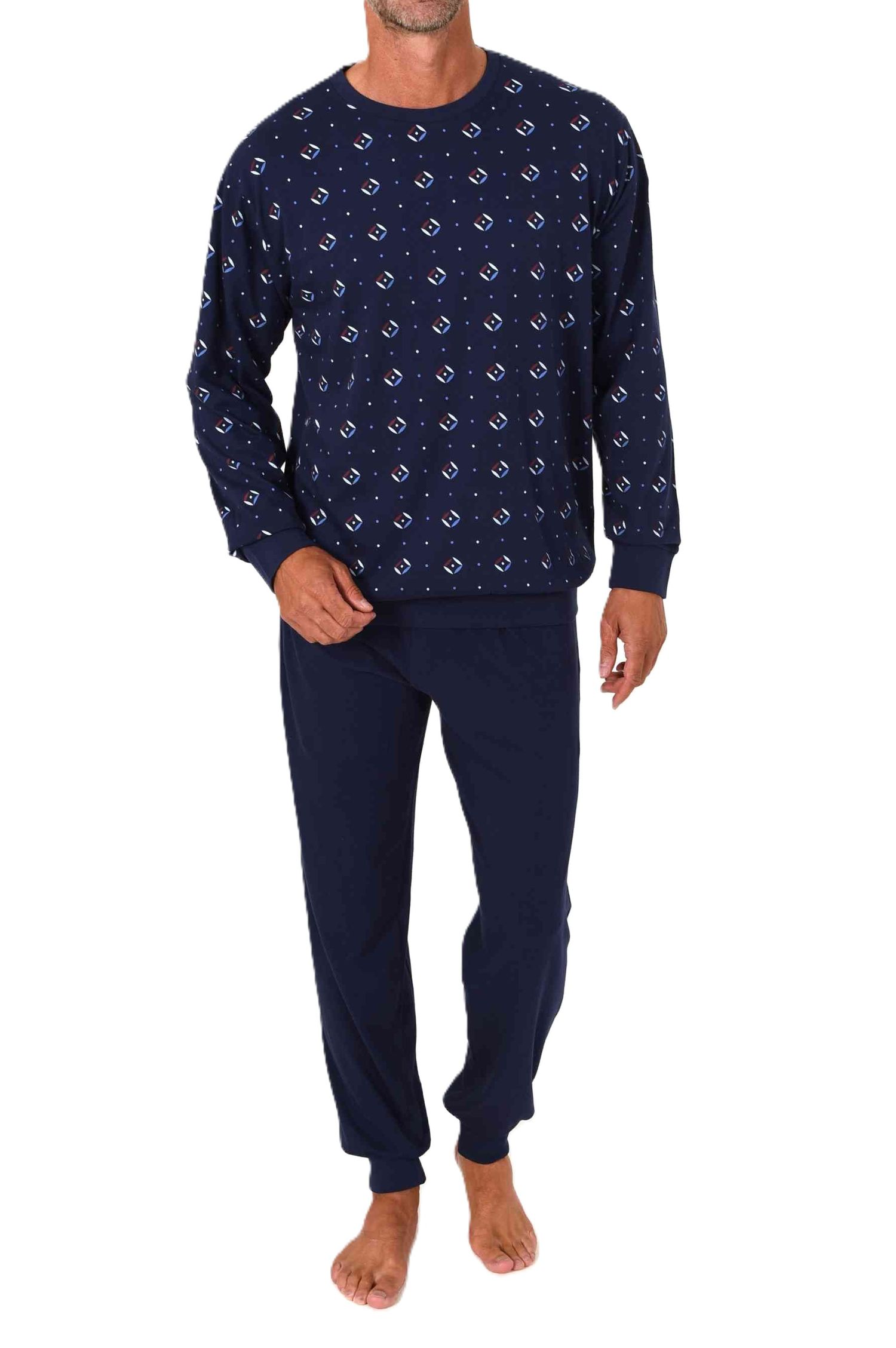 Normann Herren Schlafanzug langarm mit Bündchen Pyjama in zeitlos eleganter Optik