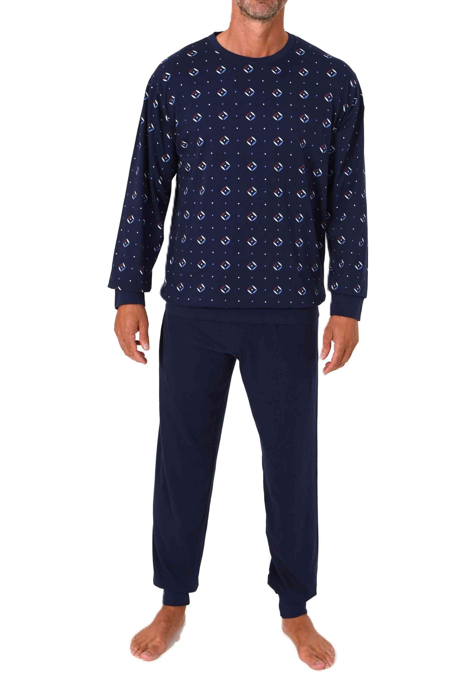 Normann Herren Schlafanzug langarm mit Bündchen Pyjama in zeitlos eleganter Optik