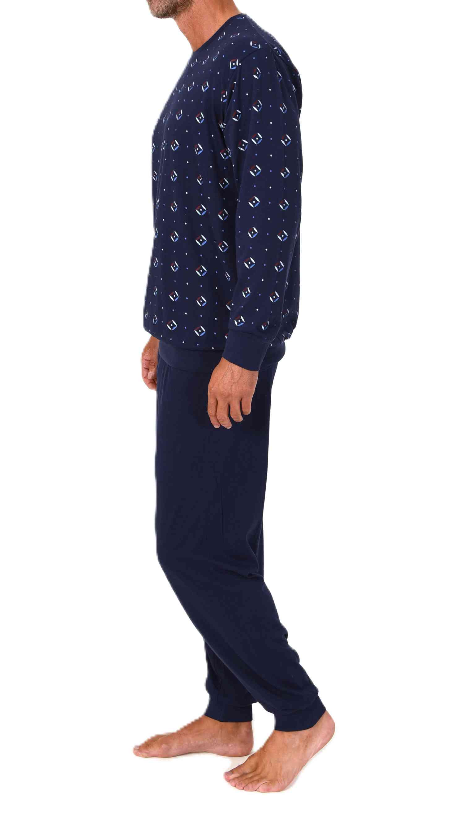 Normann Herren Schlafanzug langarm mit Bündchen Pyjama in zeitlos eleganter Optik
