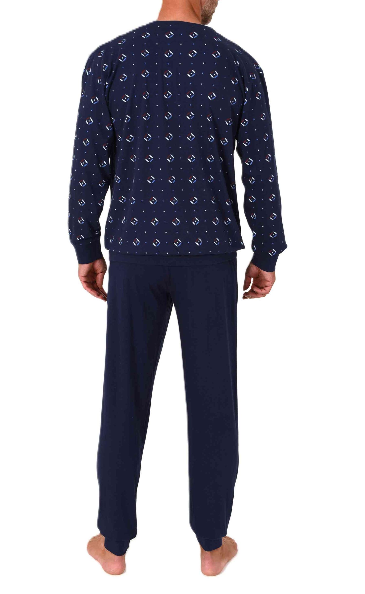 Normann Herren Schlafanzug langarm mit Bündchen Pyjama in zeitlos eleganter Optik