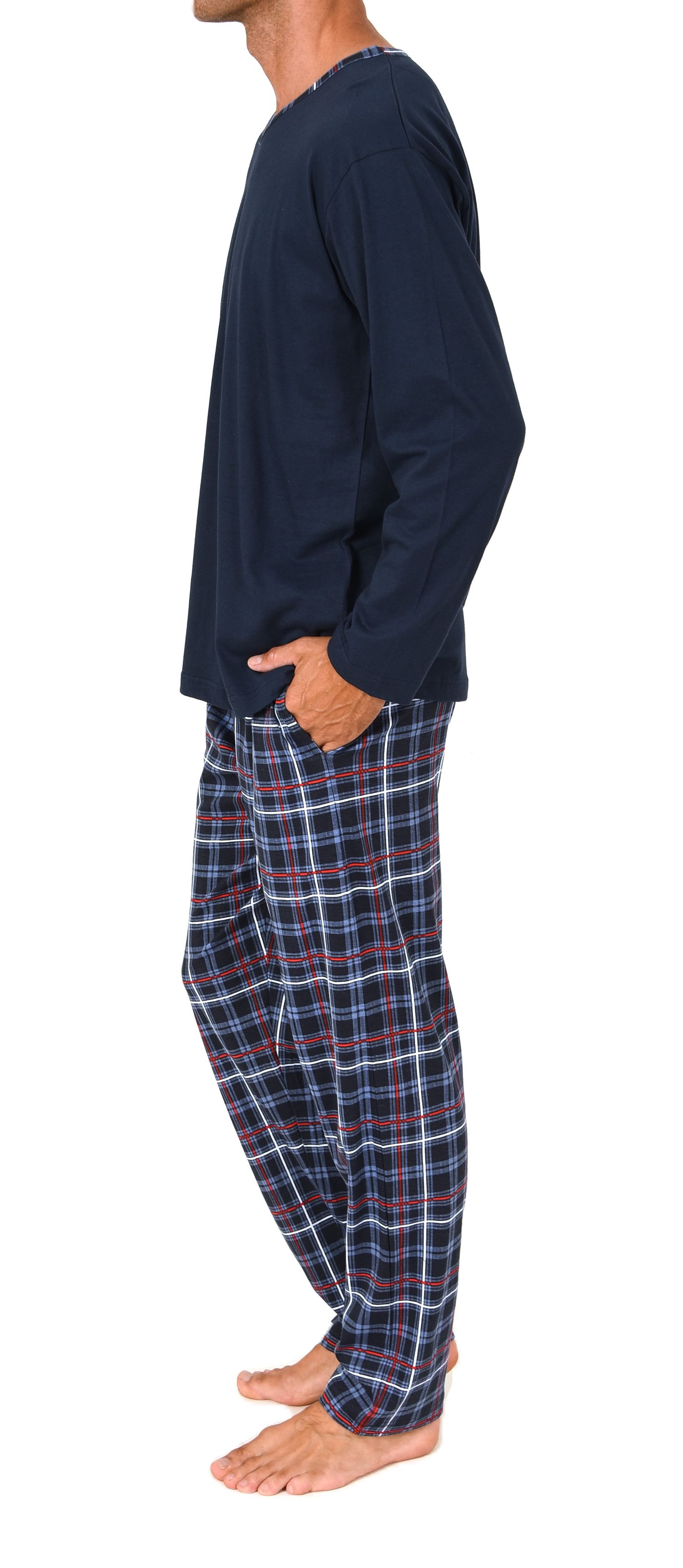 Normann Herren Schlafanzug lang mit Jersey Pyjama Hose in Karo Optik - auch in Übergrößen