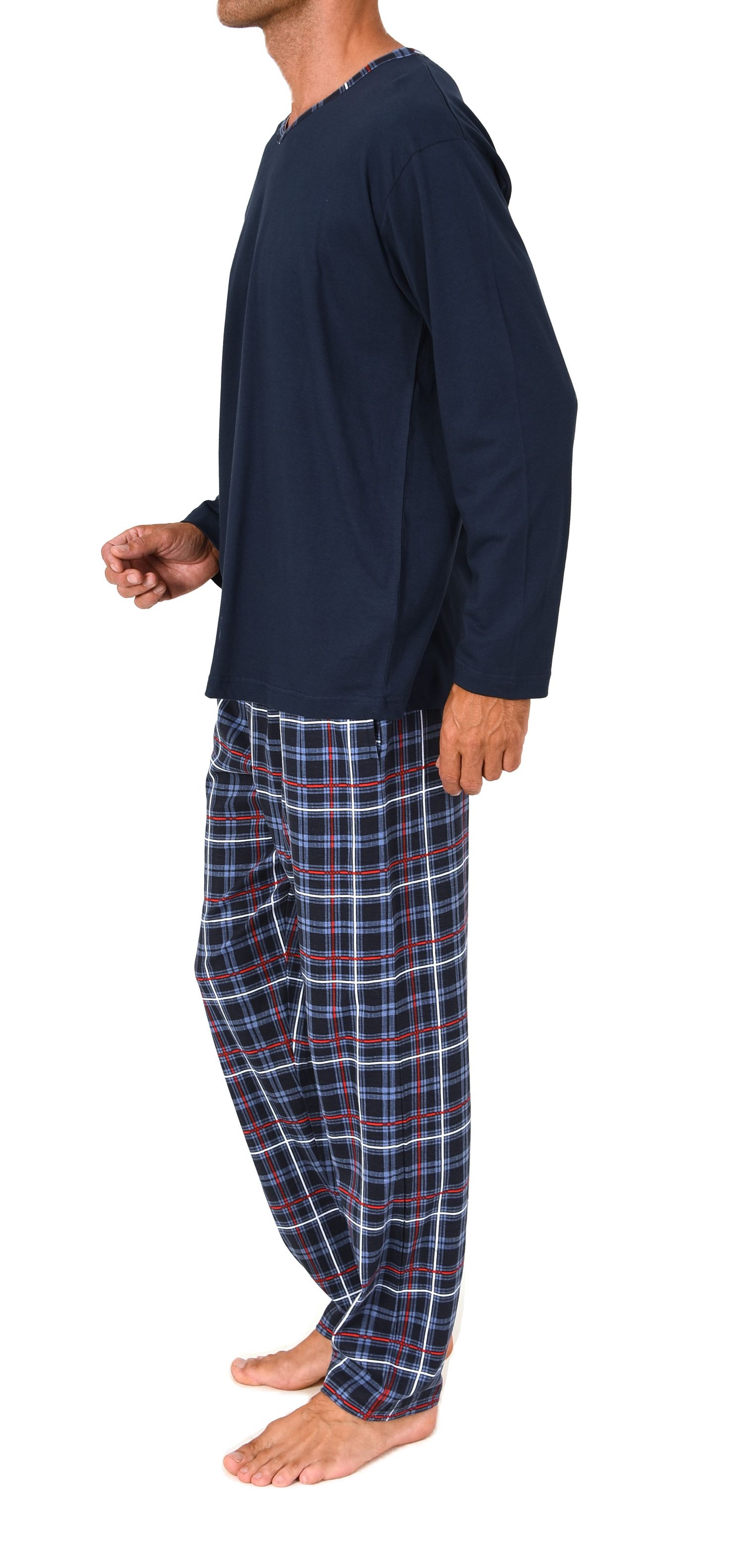 Normann Herren Schlafanzug lang mit Jersey Pyjama Hose in Karo Optik - auch in Übergrößen