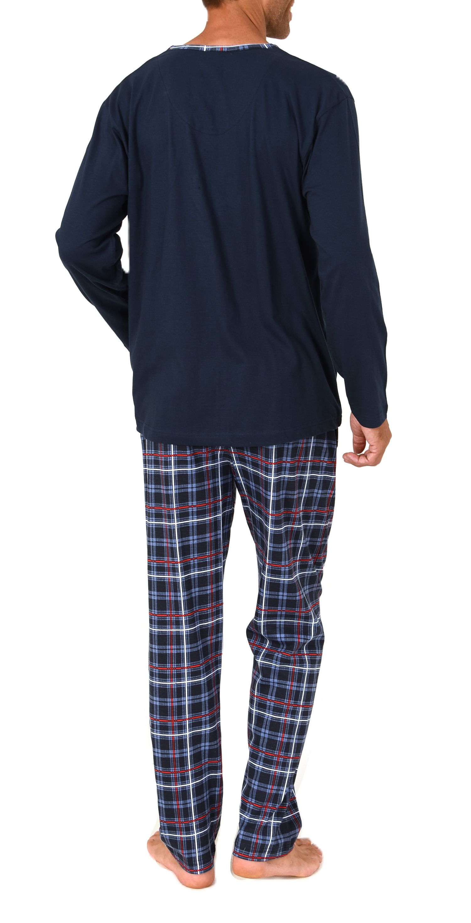 Normann Herren Schlafanzug lang mit Jersey Pyjama Hose in Karo Optik - auch in Übergrößen