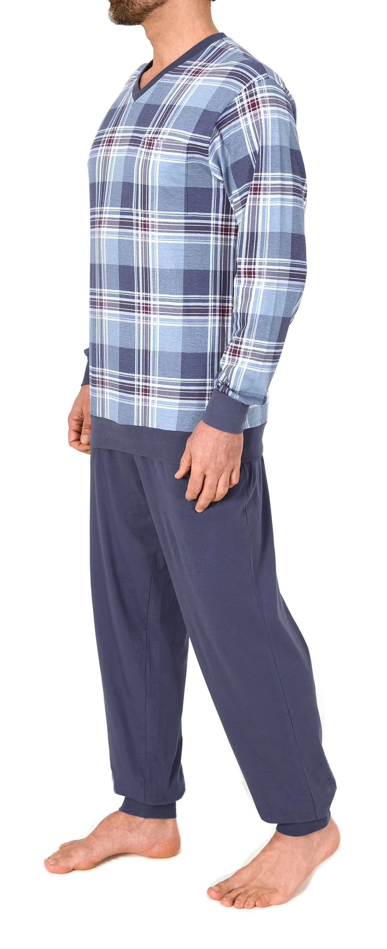 Normann Herren langarm Schlafanzug mit Bündchen – Oberteil kariert – auch in Übergröße