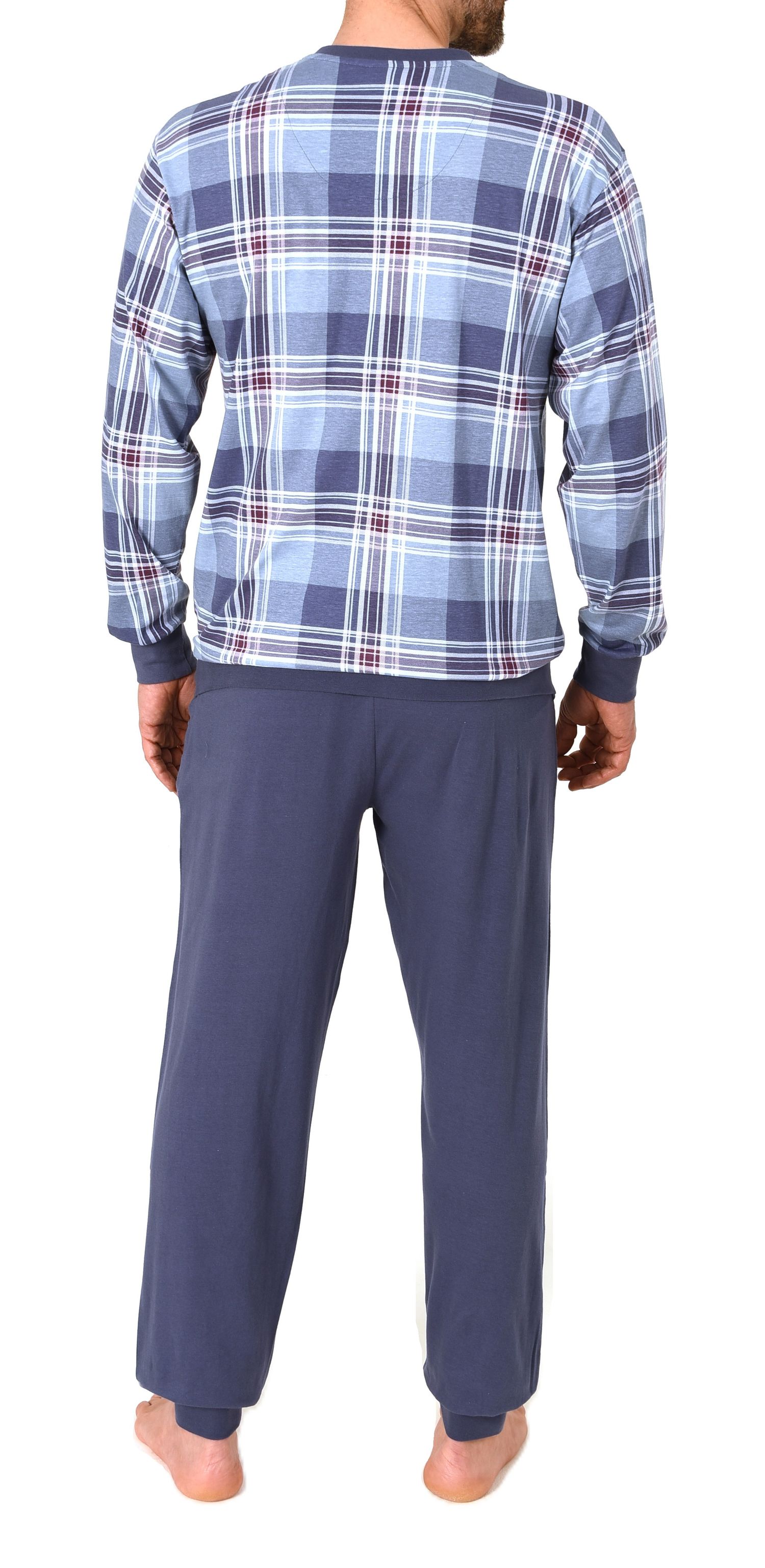 Normann Herren langarm Schlafanzug mit Bündchen – Oberteil kariert – auch in Übergröße