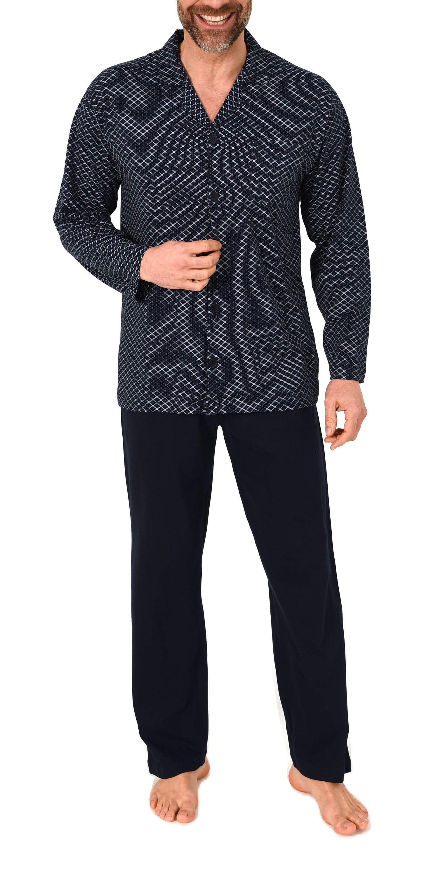 Normann Herren Langarm Schlafanzug Pyjama zum durchknöpfen, auch in Übergrössen