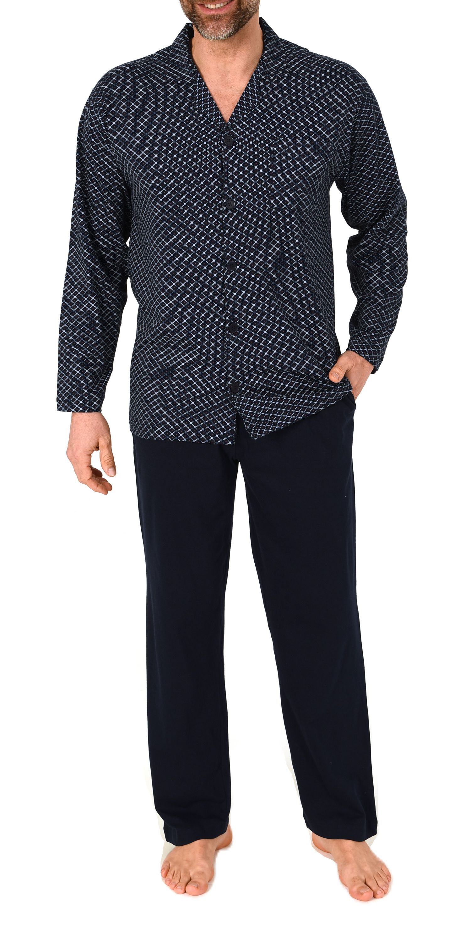 Normann Herren Langarm Schlafanzug Pyjama zum durchknöpfen, auch in Übergrössen