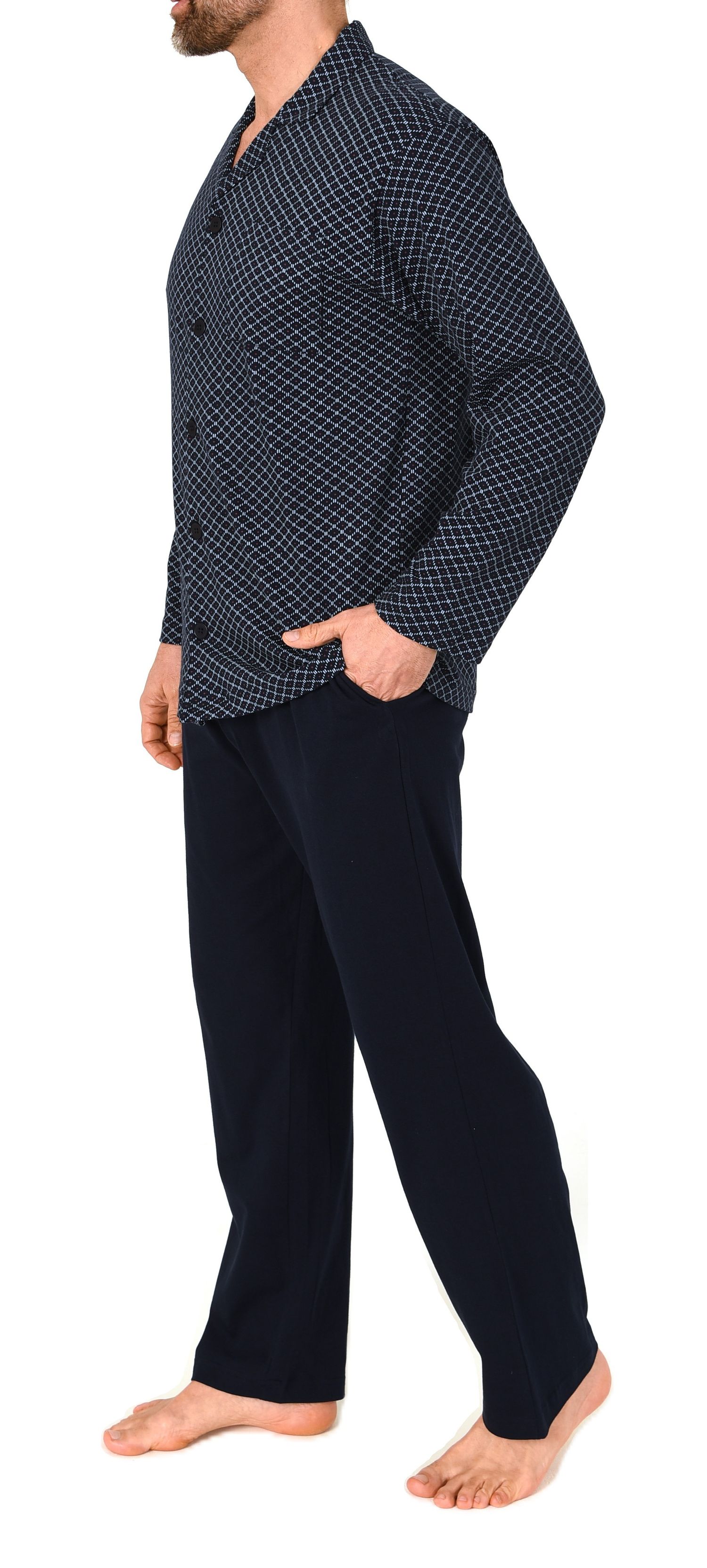 Normann Herren Langarm Schlafanzug Pyjama zum durchknöpfen, auch in Übergrössen