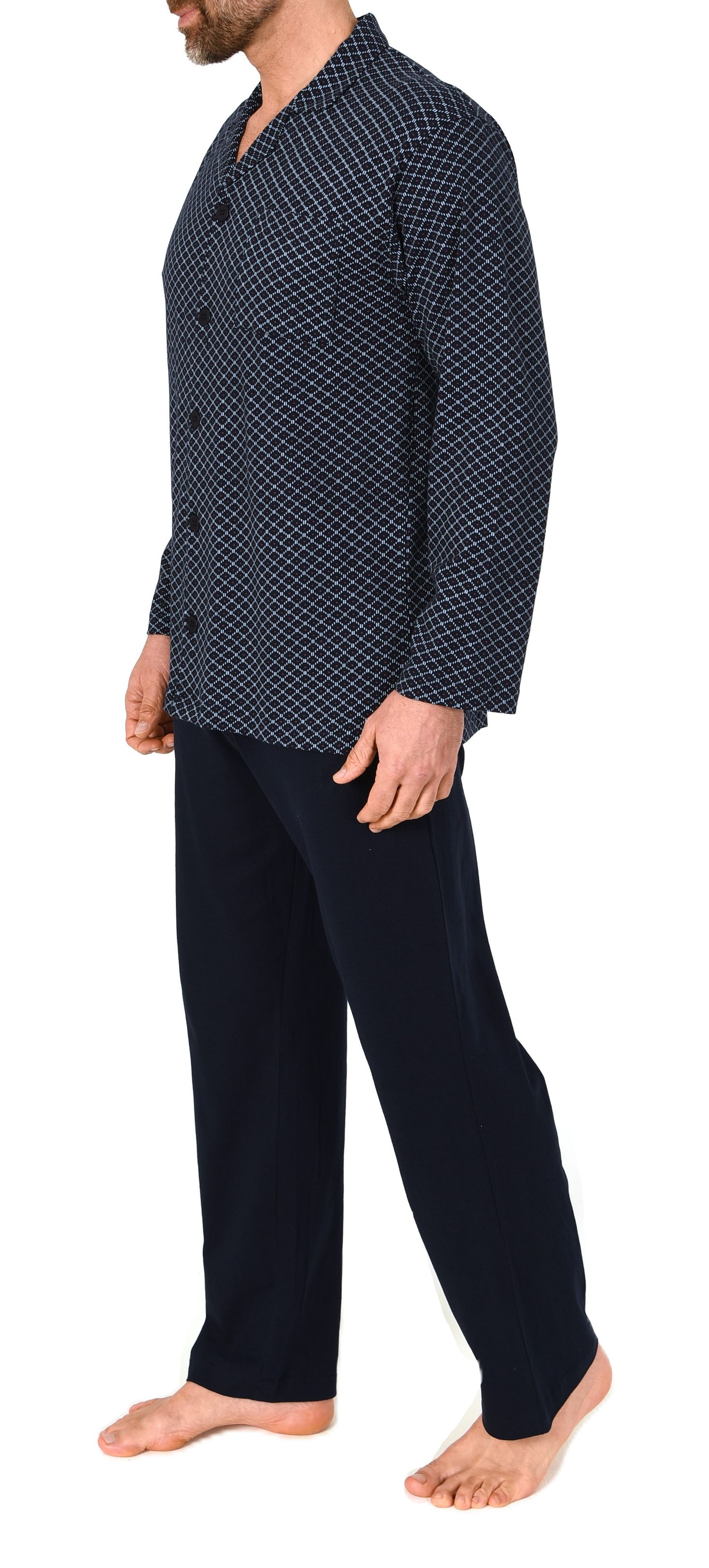 Normann Herren Langarm Schlafanzug Pyjama zum durchknöpfen, auch in Übergrössen