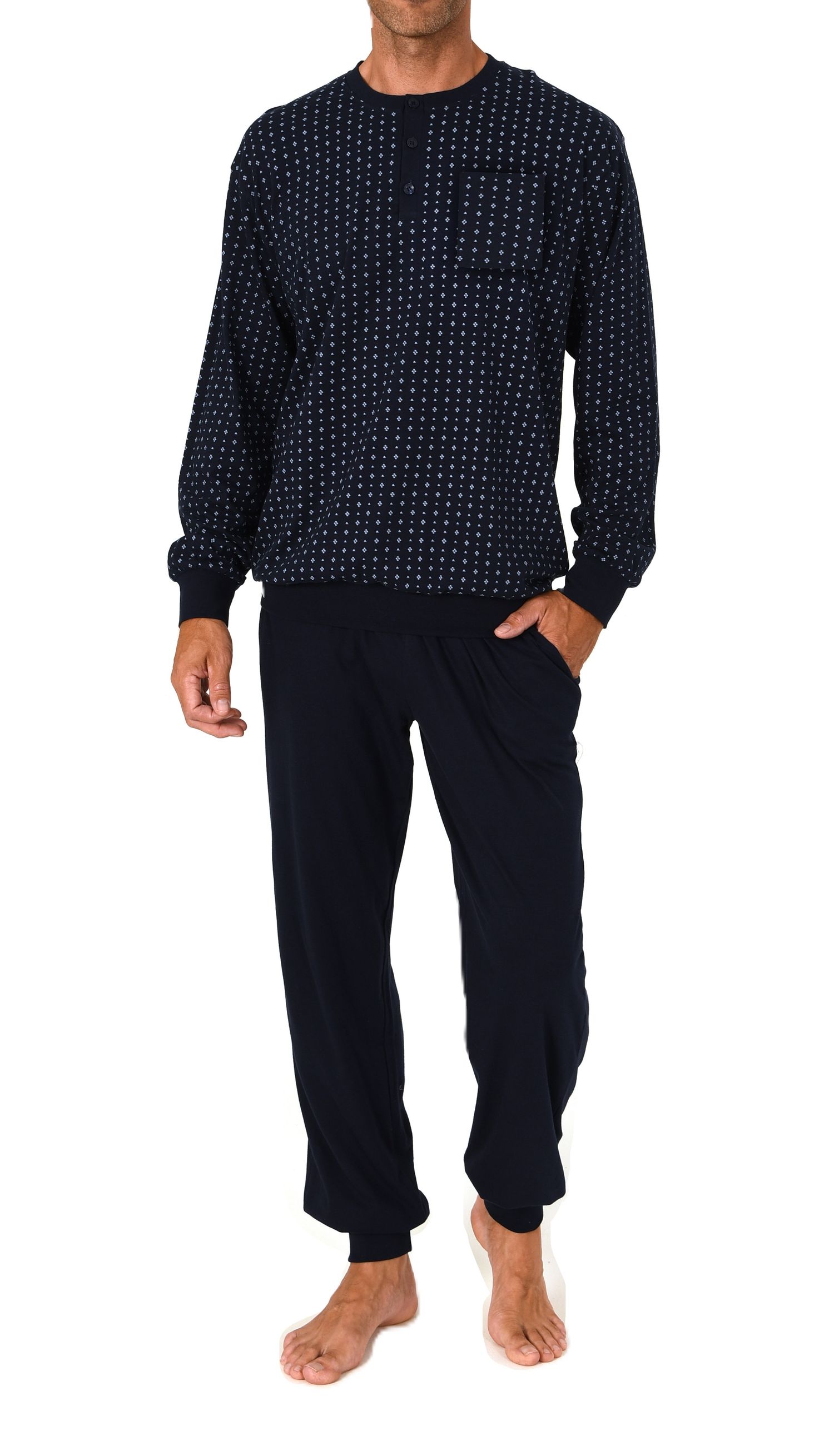 Normann Herren Schlafanzug lang mit Bündchen aus Baumwolle – Pyjama auch in Übergröße