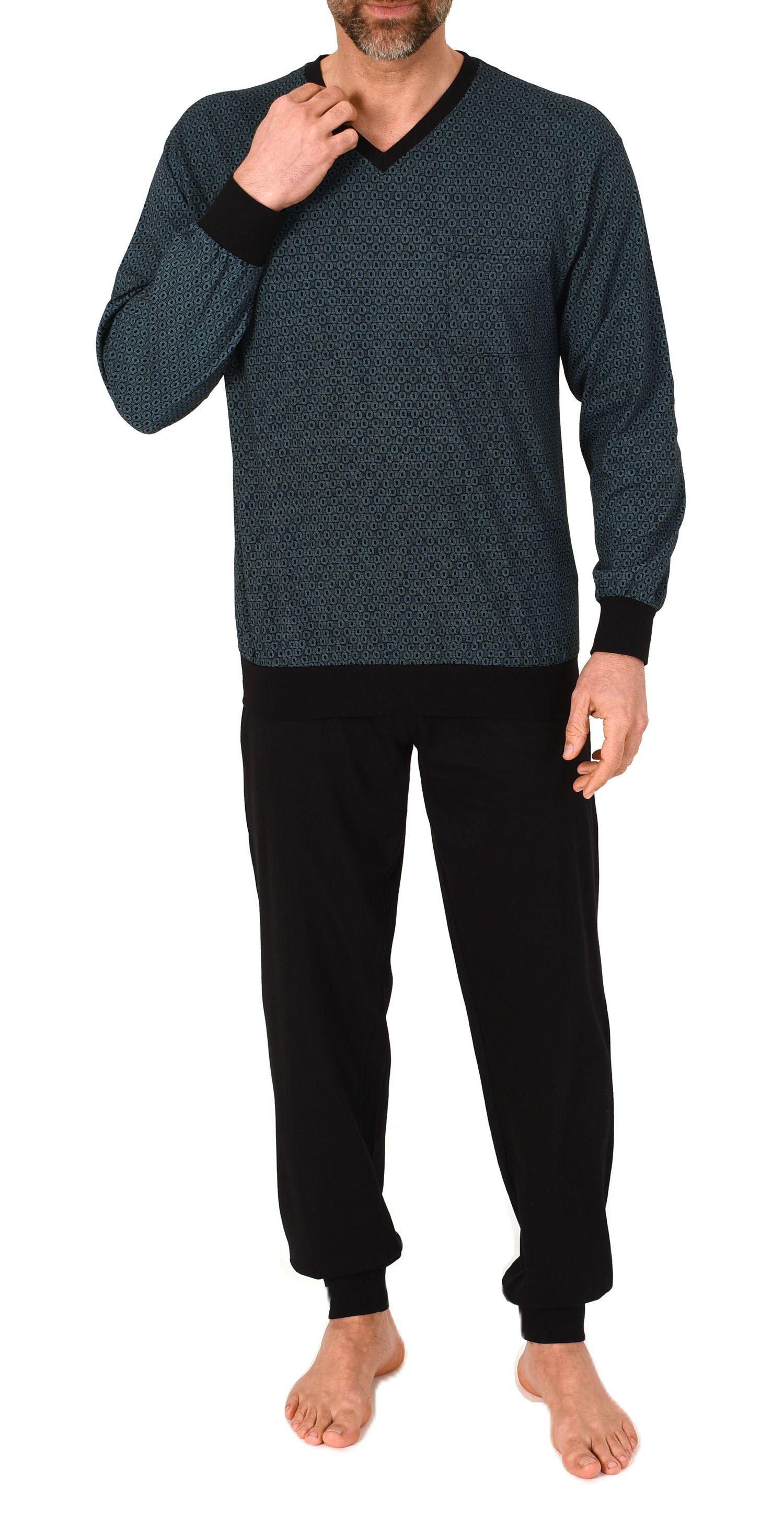 Normann Herren Schlafanzug lang mit Bündchen Single Jersey – auch in Übergrösse verfügbar