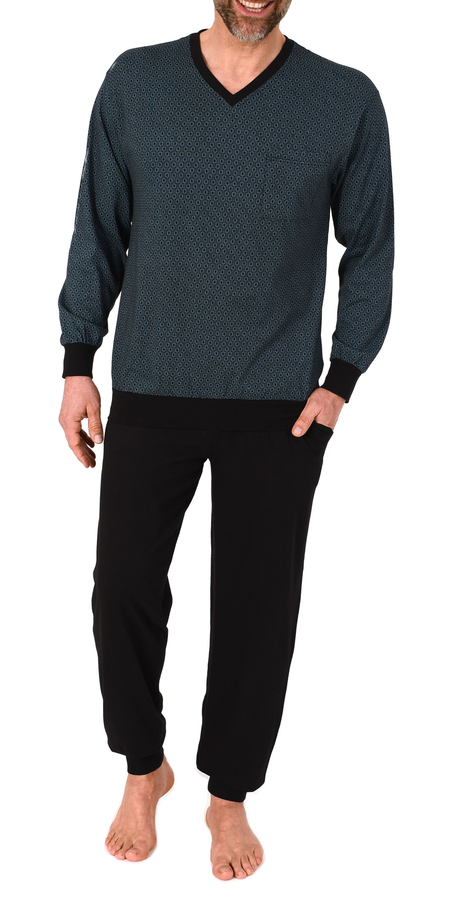 Normann Herren Schlafanzug lang mit Bündchen Single Jersey – auch in Übergrösse verfügbar