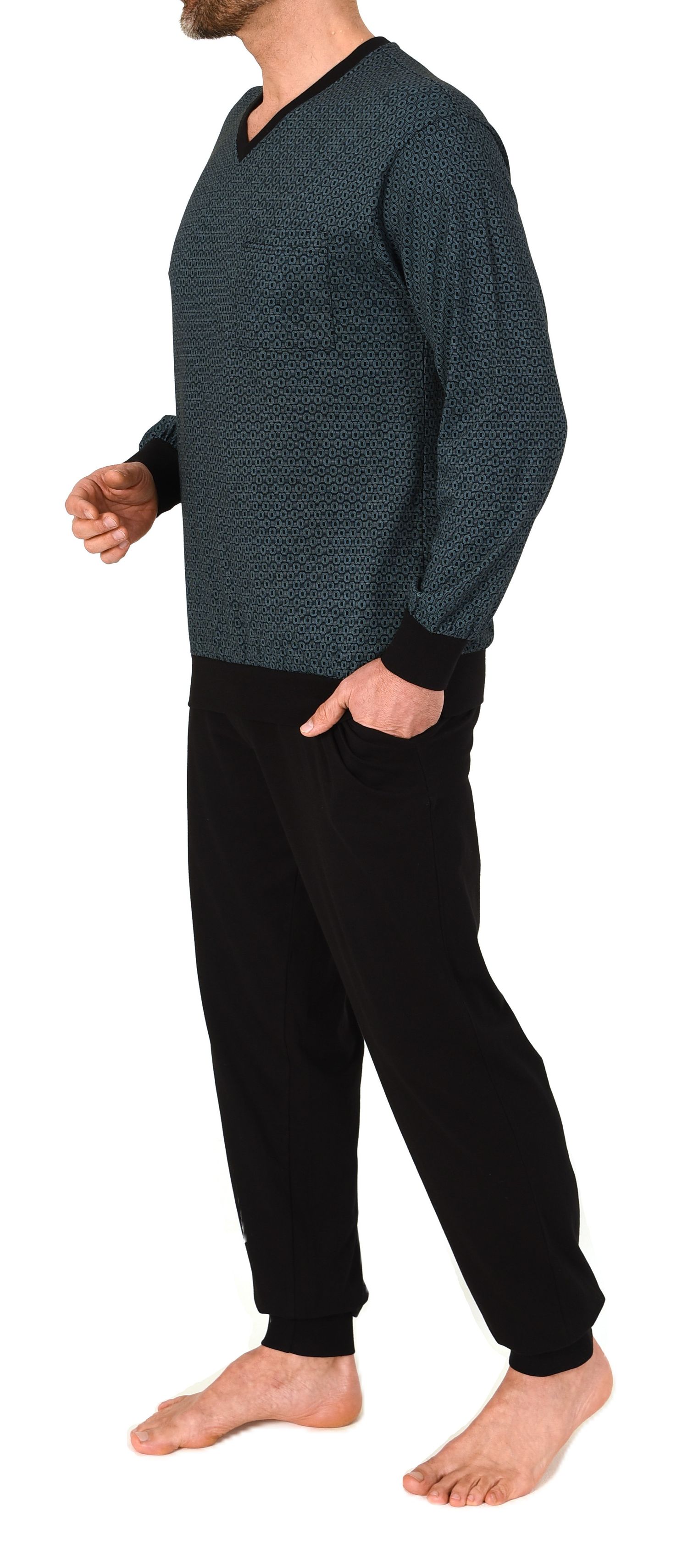 Normann Herren Schlafanzug lang mit Bündchen Single Jersey – auch in Übergrösse verfügbar